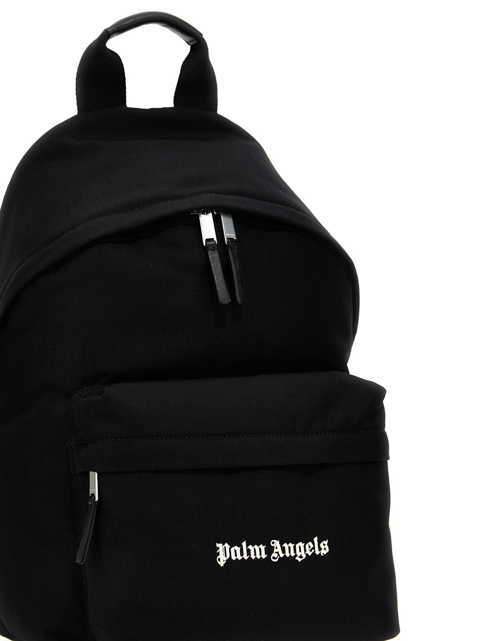 Shop Palm Angels Logo Print Backpack In White/black