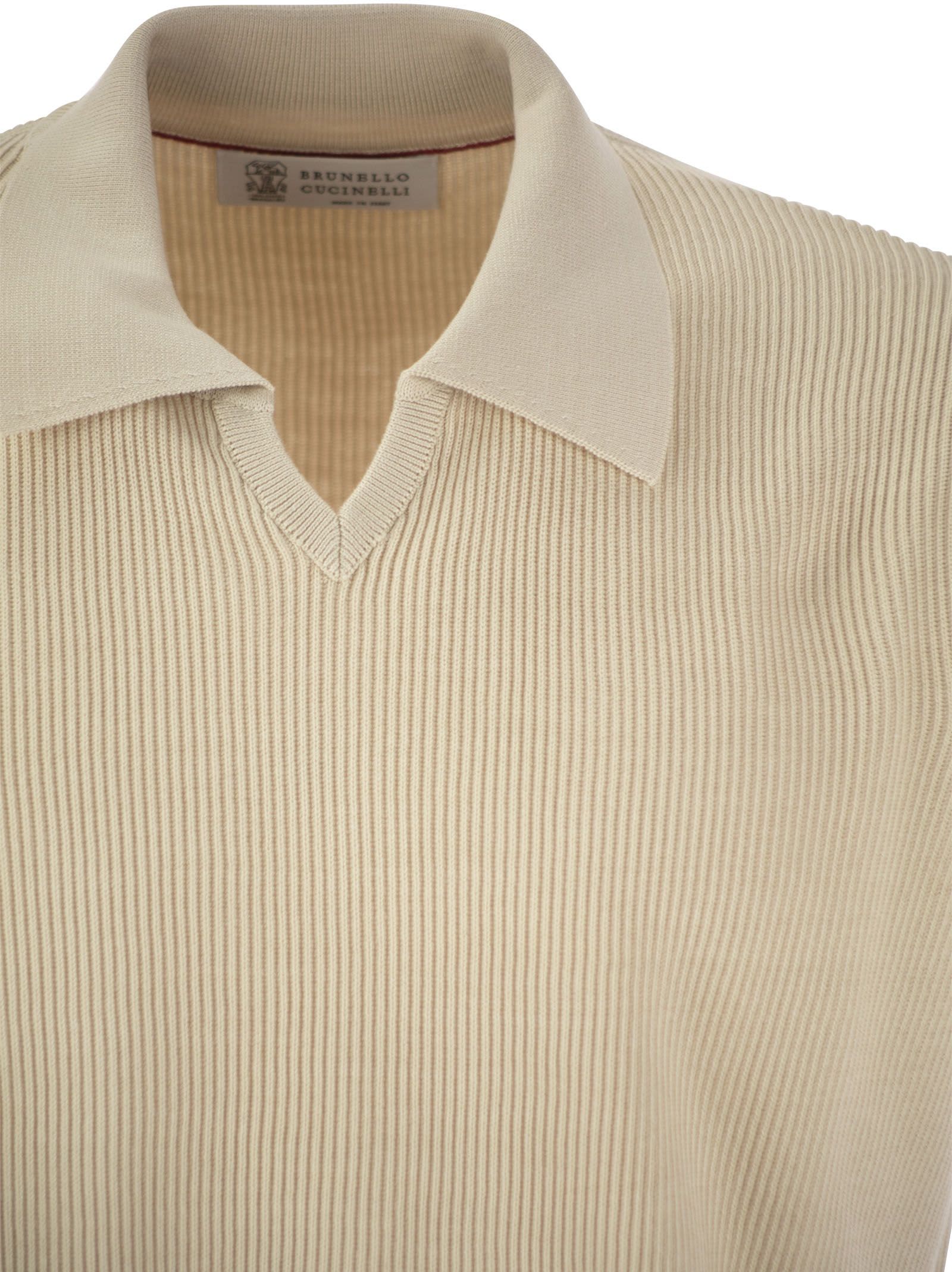 Shop Brunello Cucinelli Cotton Rib Knit Polo Shirt In Rope