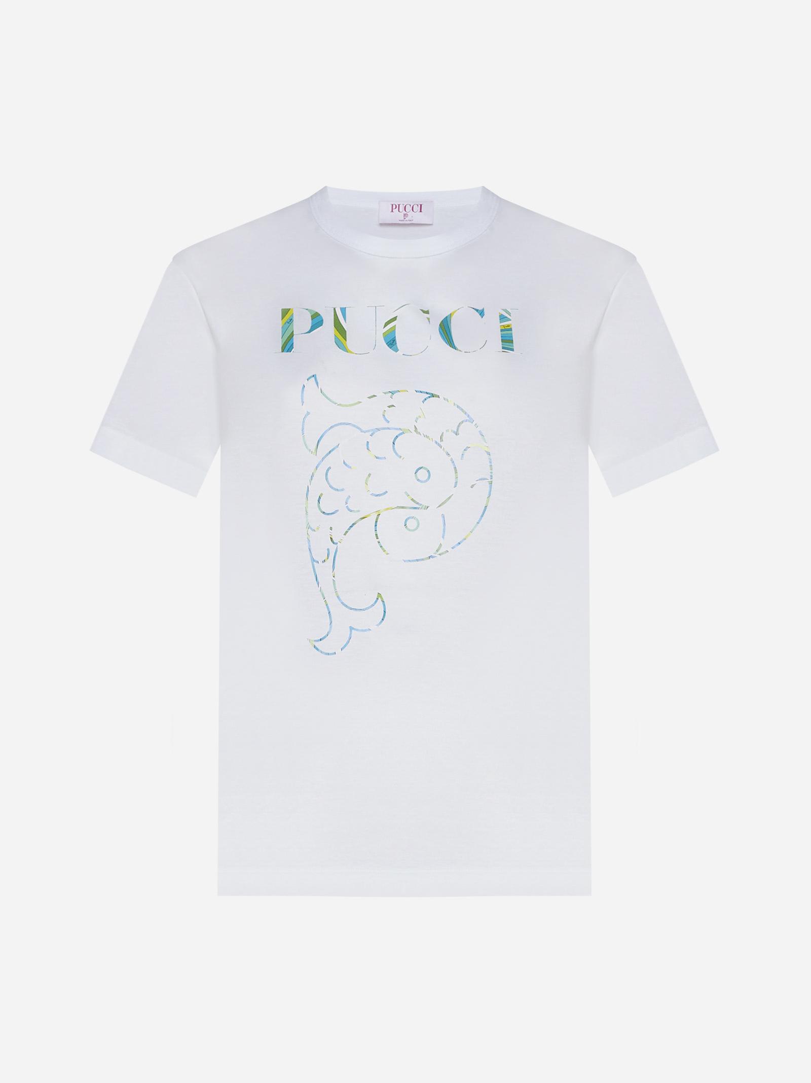 Shop Pucci Logo Cotton T-shirt In White