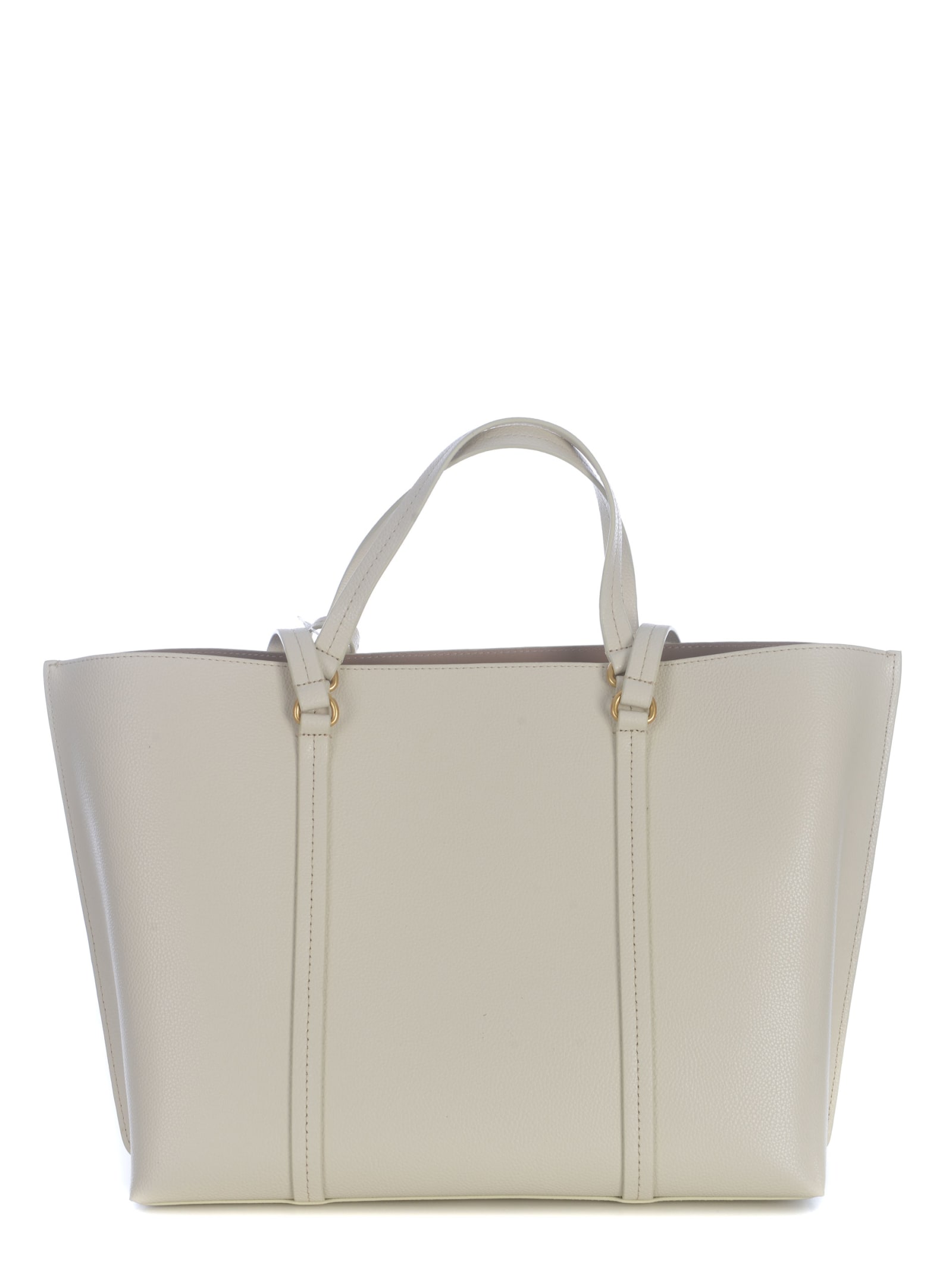 Shop Pinko Shopper Bag  Carrie Made Of Tumbled Leather In Crema