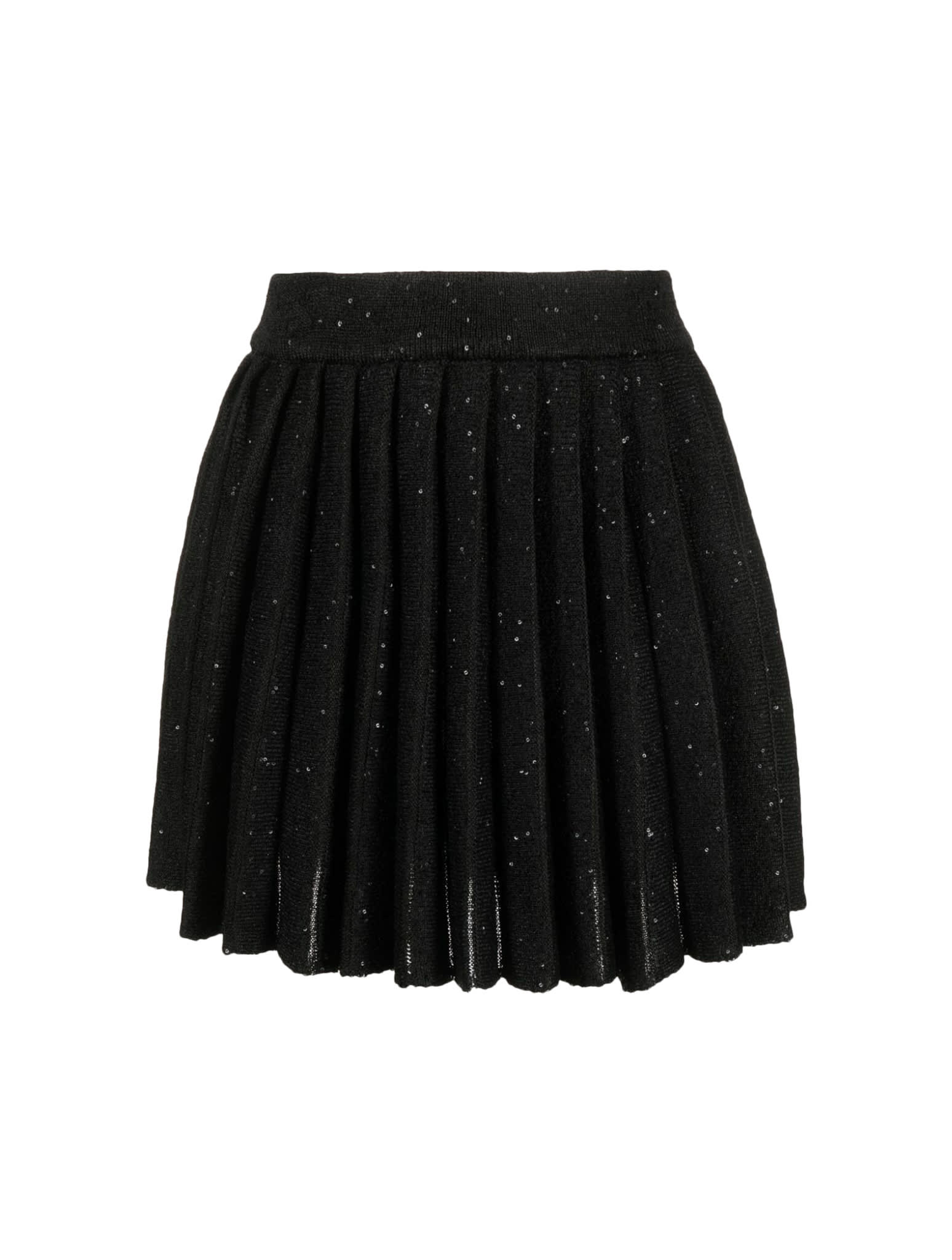 self-portrait Black Pleated Knit Mini Skirt