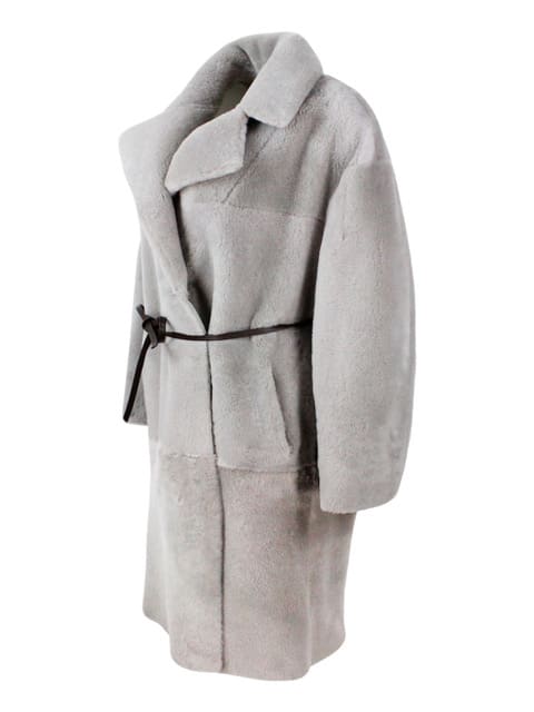 Fabiana Filippi Leather Coat In Gray