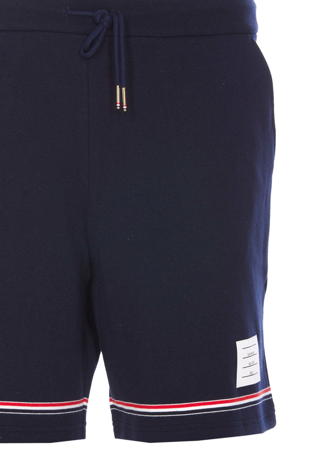 Thom Browne Blue Shorts With Elastic Waist With Drawstring And Rwb Striped Detail In Cotton Man In Blue