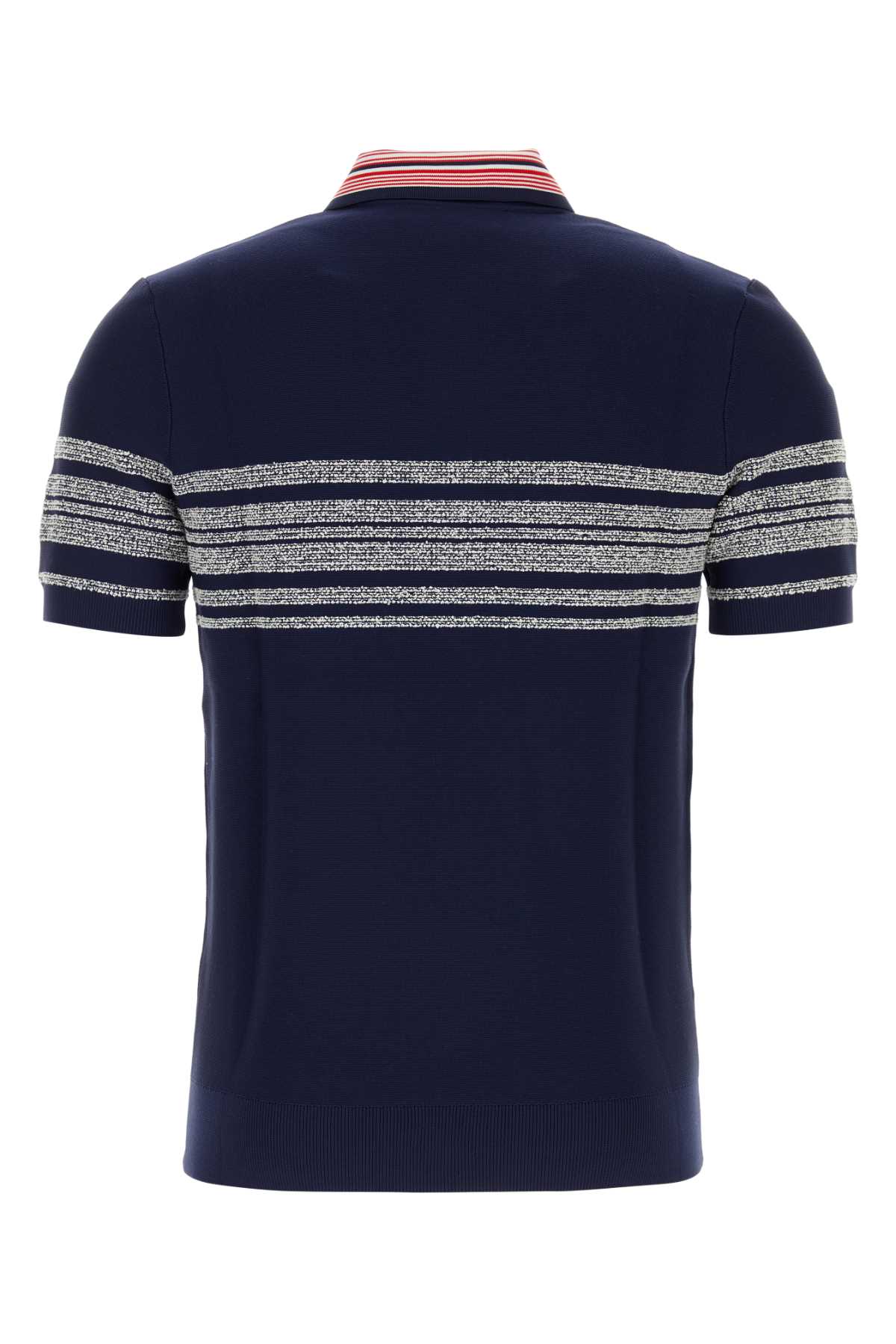 Shop Wales Bonner Dark Blue Nylon Blend Dawn Knit Polo Shirt In Navredwhi