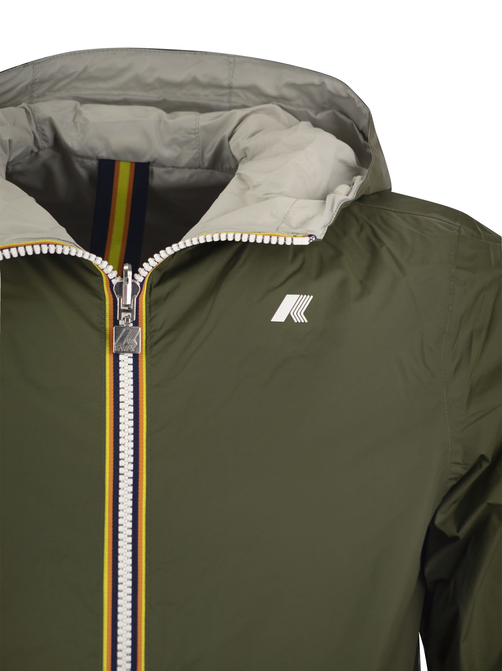 Shop K-way Jake Plus - Reversible Hooded Jacket In Olive Green/ice