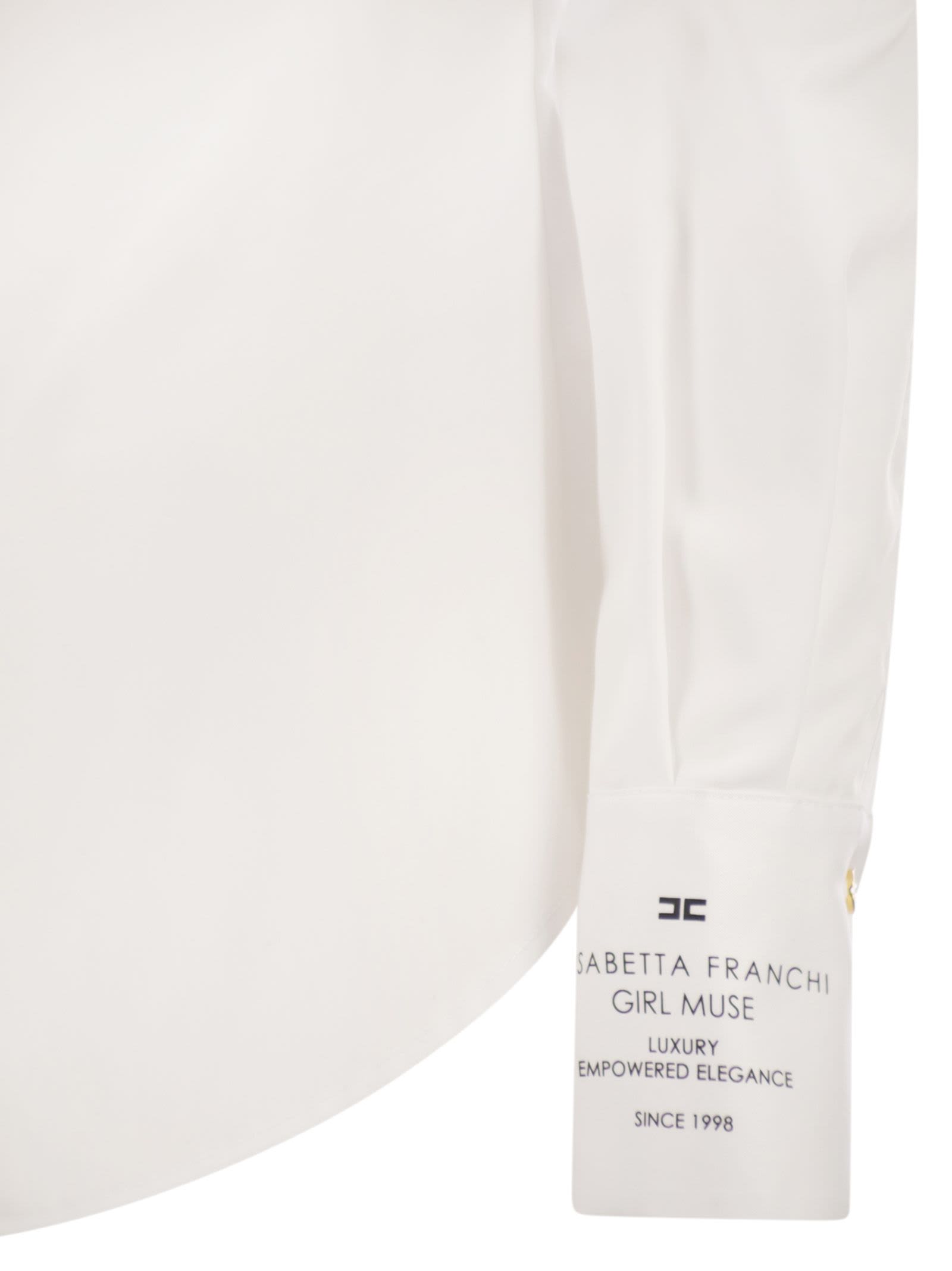 Elisabetta Franchi Cotton Poplin Shirt With Logo In Gray