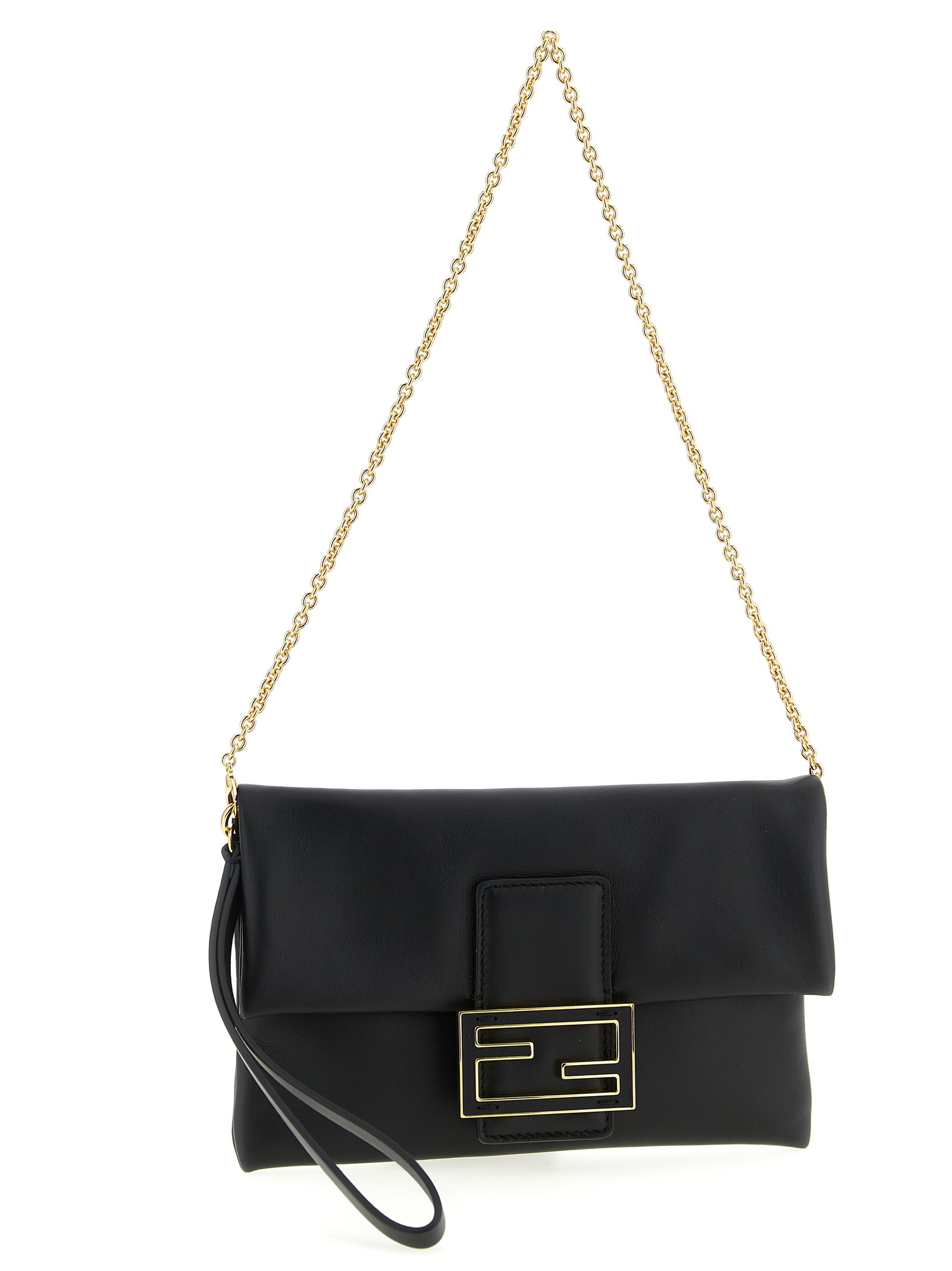 Fendi Mamma Baguette Clutch Bag Chain Wristlet In Black