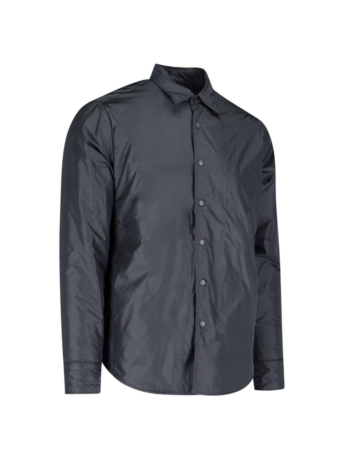Aspesi Round Hem Nylon Taffeta Water-repellent Shirt In Black