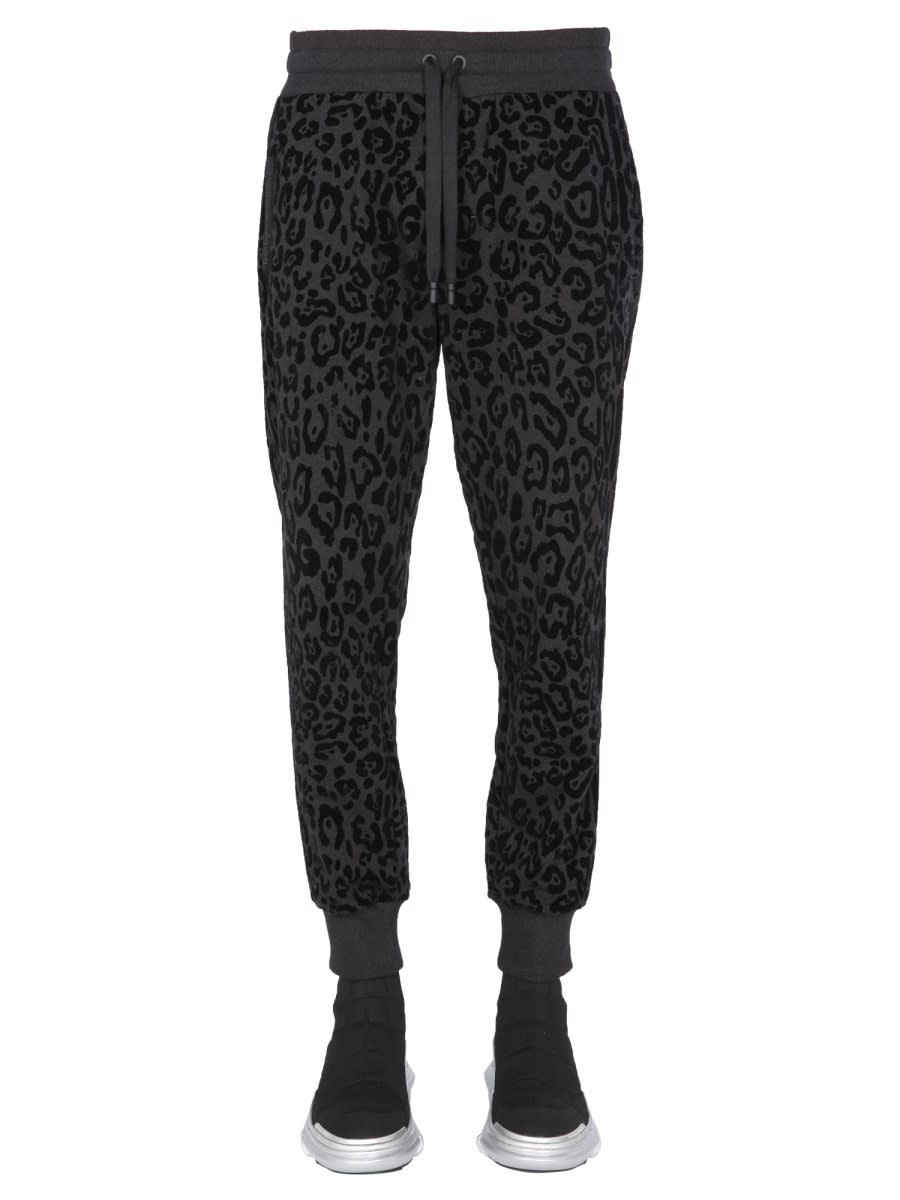 Dolce & Gabbana Jogging Pants With Animal Print In Black