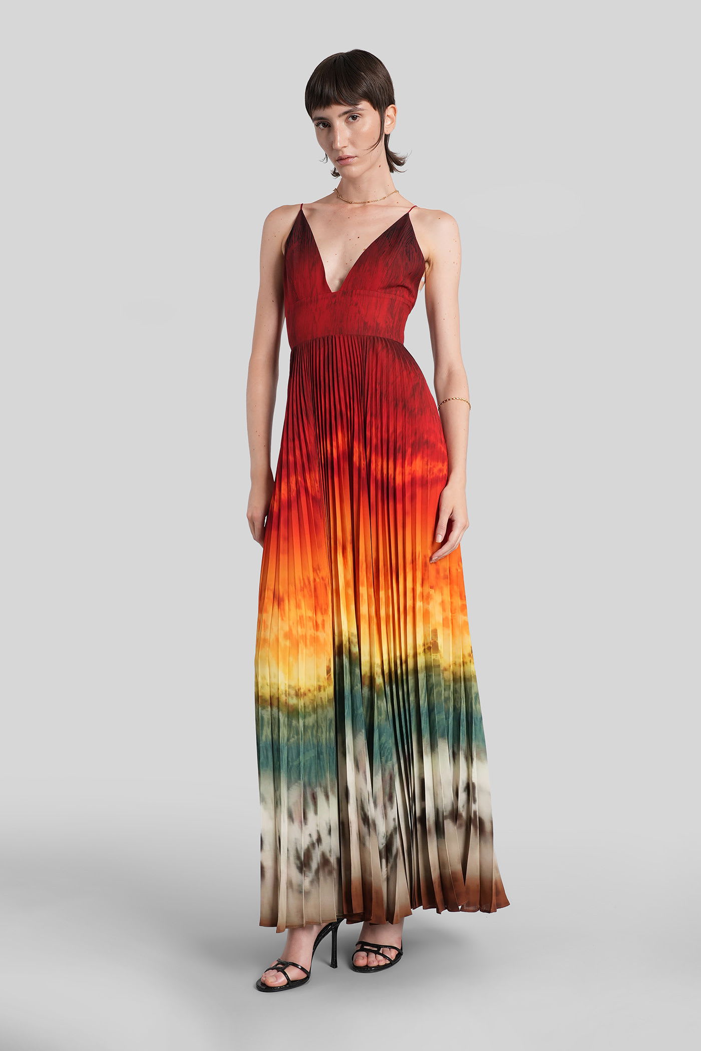 Alice And Olivia Lauren Pleated Maxi Dress In Crystal Tie Dye In Red