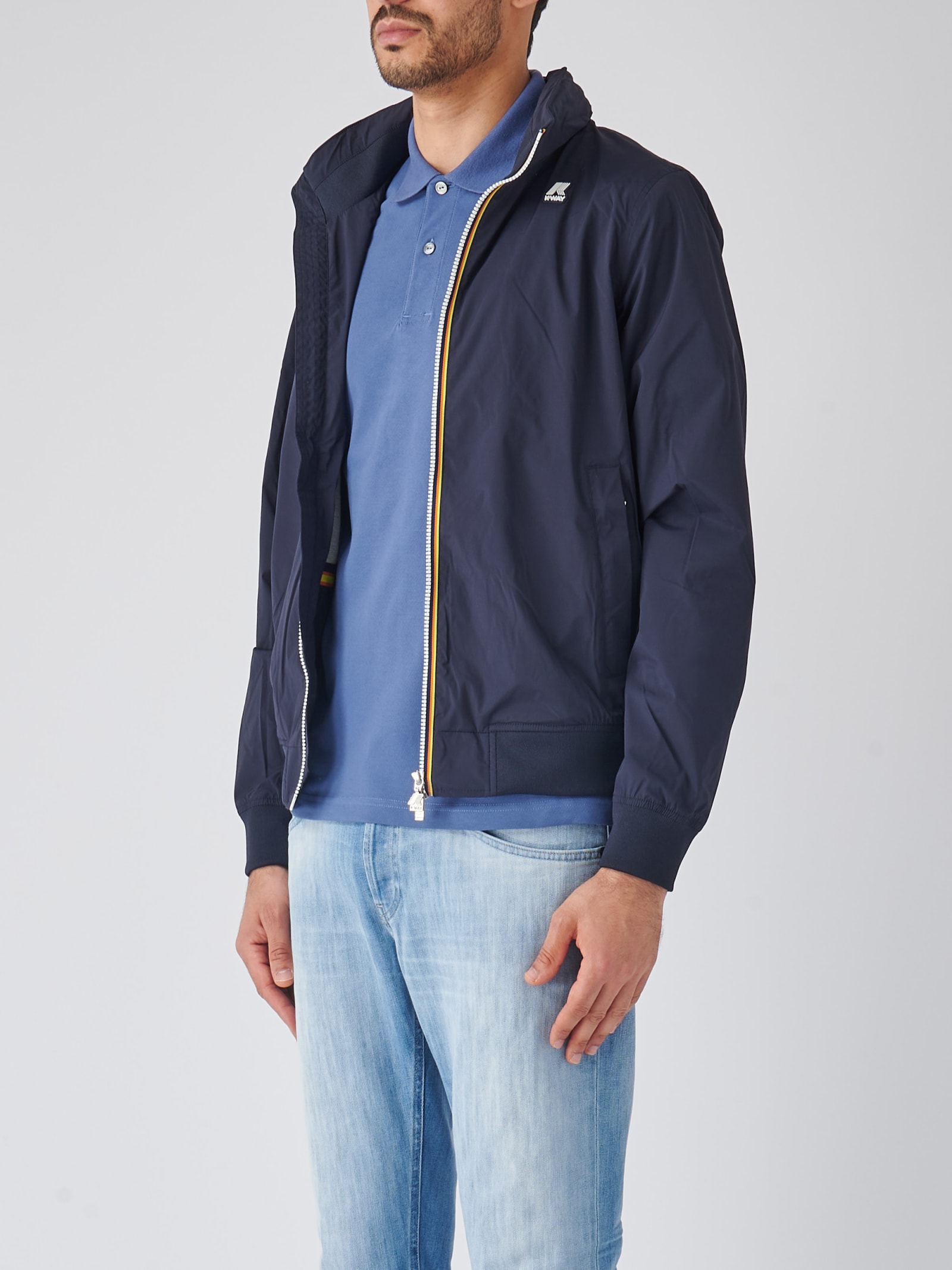 Shop K-way Amauri Stretch Nylon Jersey Jacket In Blu