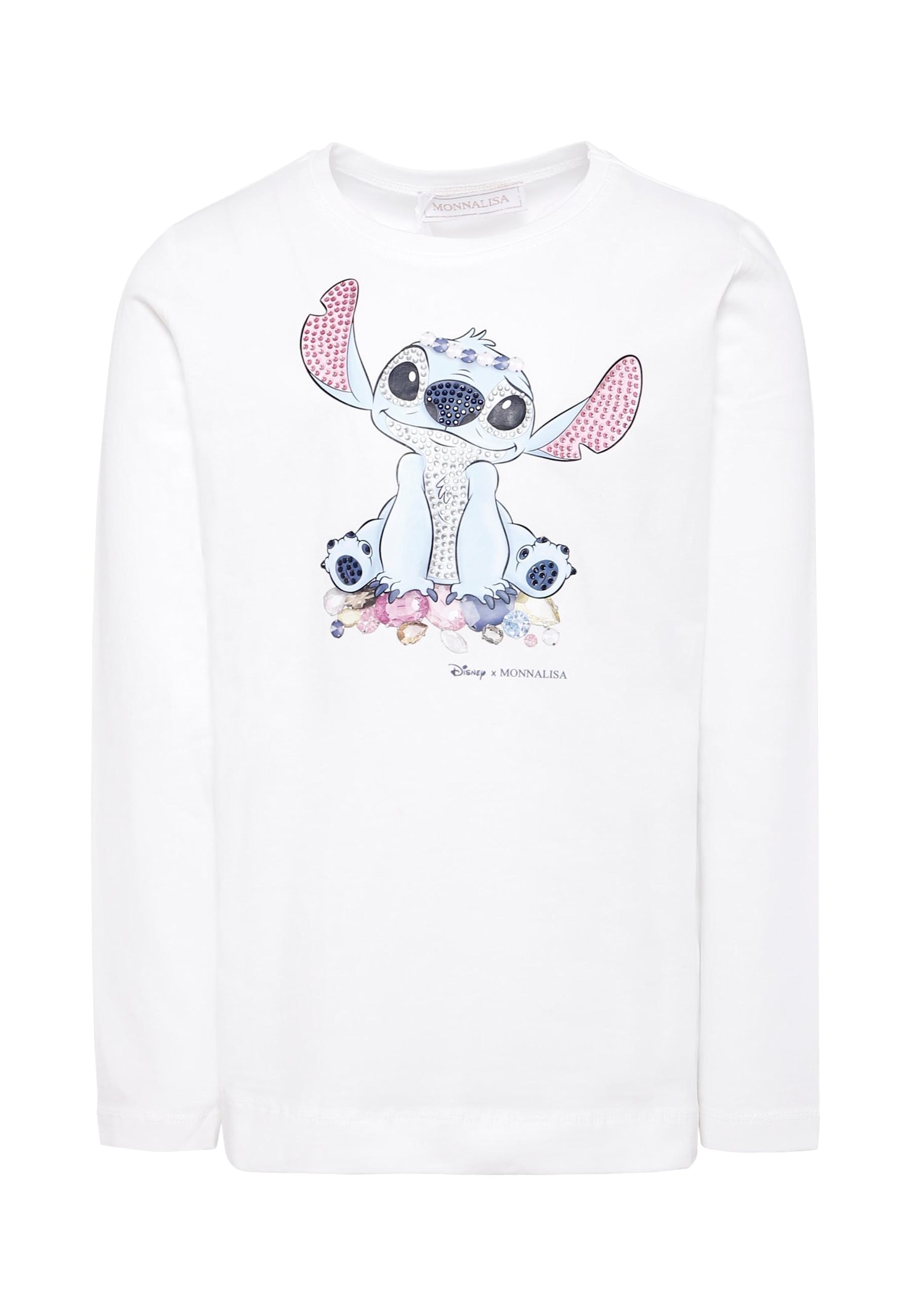 Monnalisa White T-shirt For Girl With Stitch Print In Gold