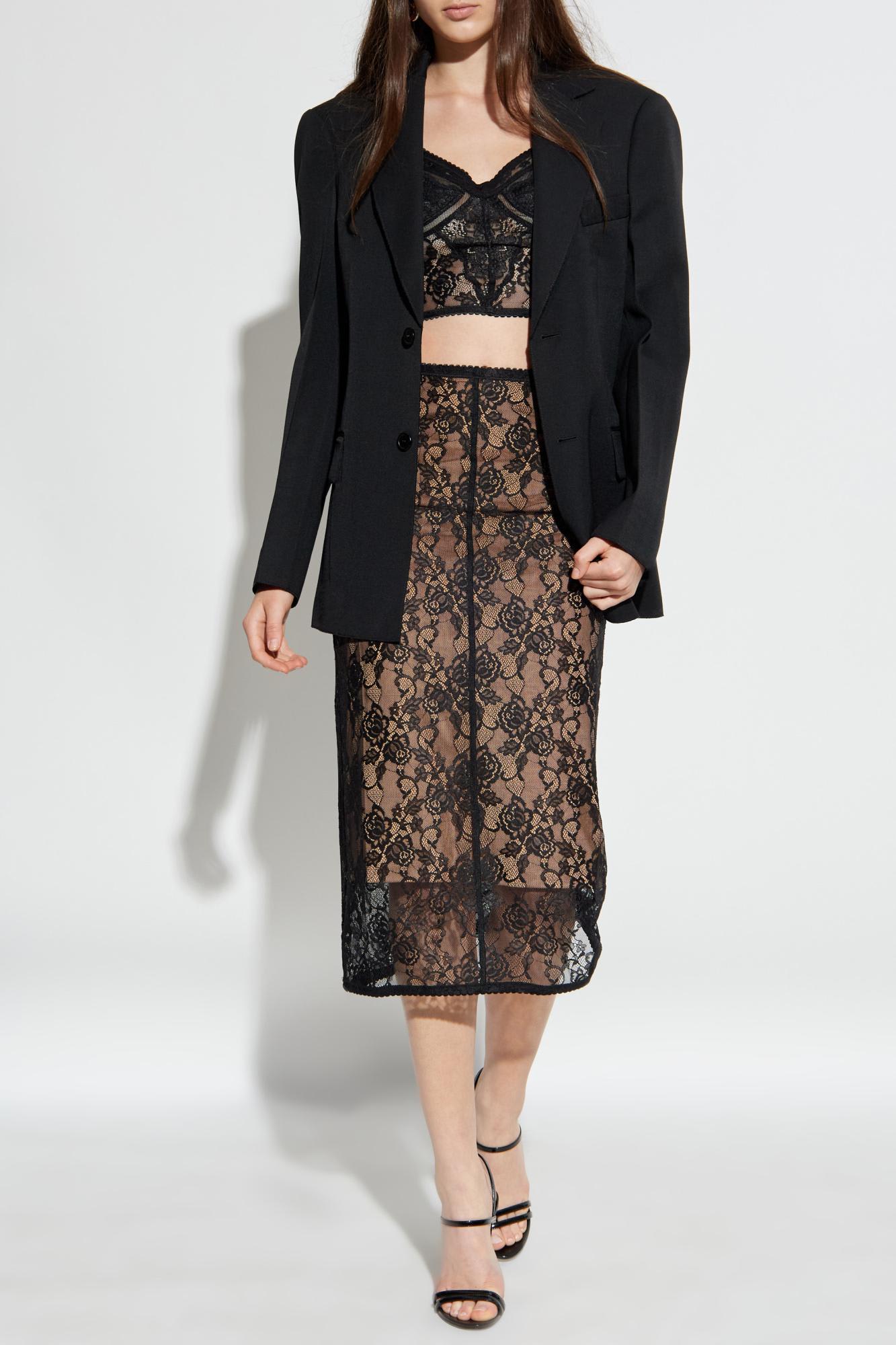 Self-portrait Self Portrait Black Floral Lace Midi Skirt In Brown