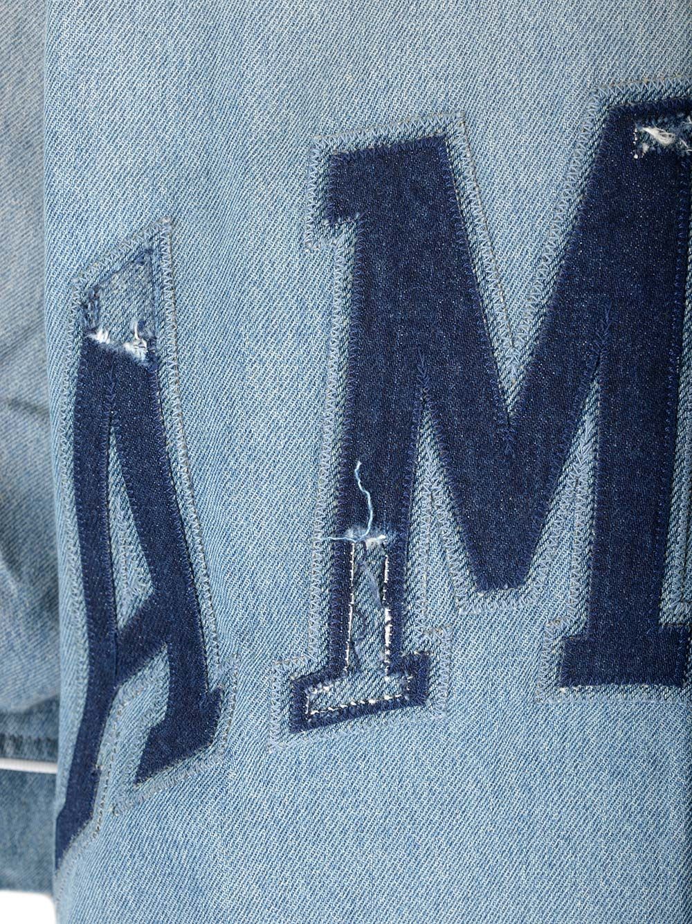 Shop Amiri Sunfaded Baseball Shirt In Light Blue