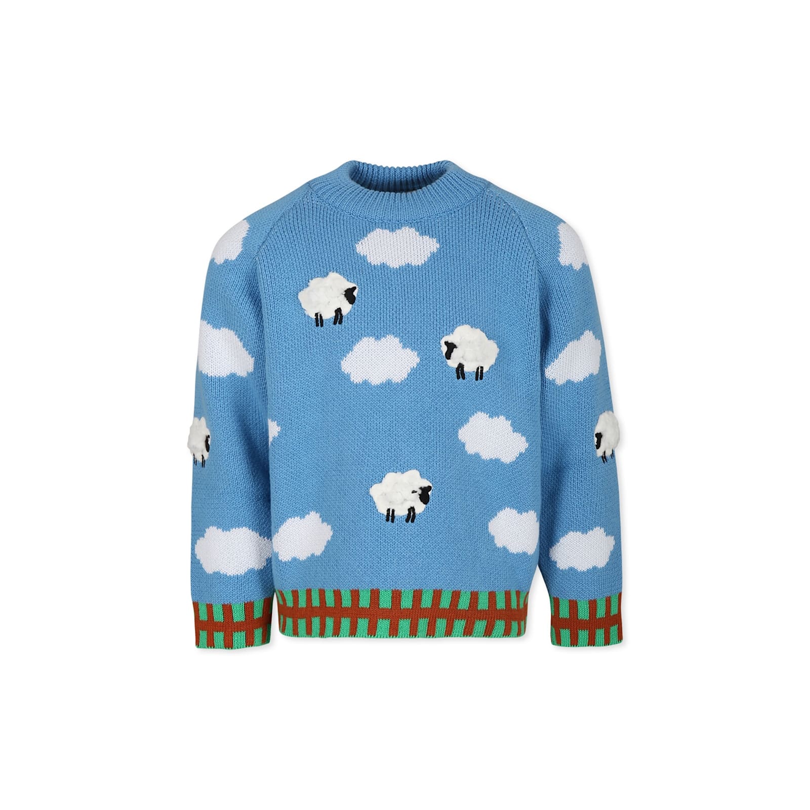 Stella Mccartney Light Blue Sweater For Kids With Sheep In Blue