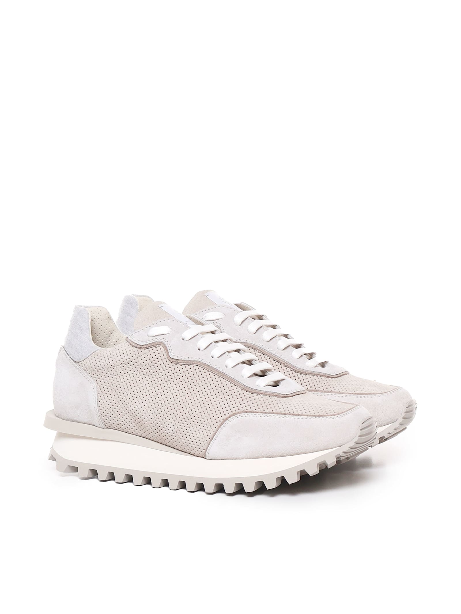 Shop Eleventy Sneakers With Notched Sole In Sand, Grey