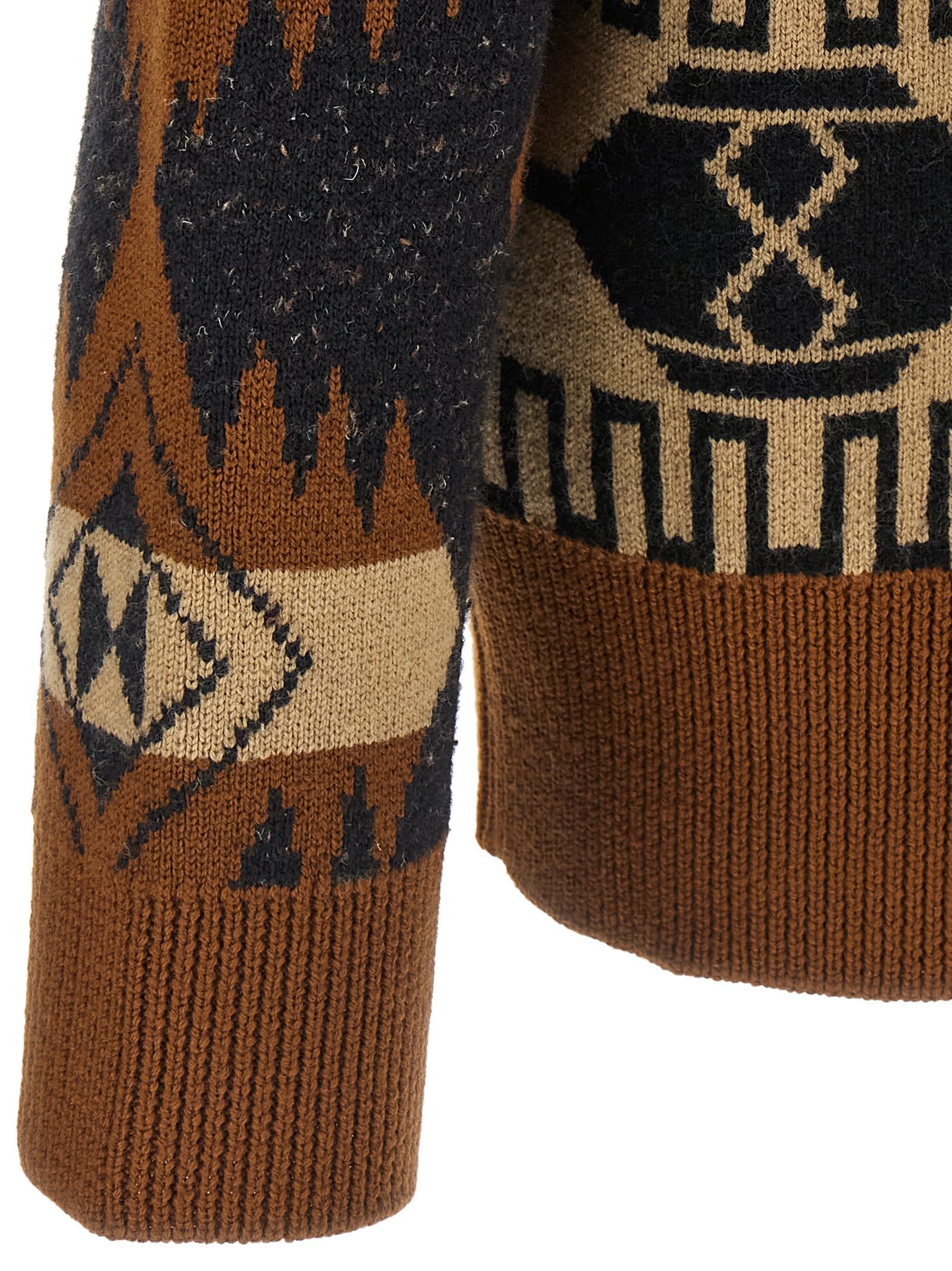 Alanui Geometric Pattern Long Sleeve Cardigan In Brown