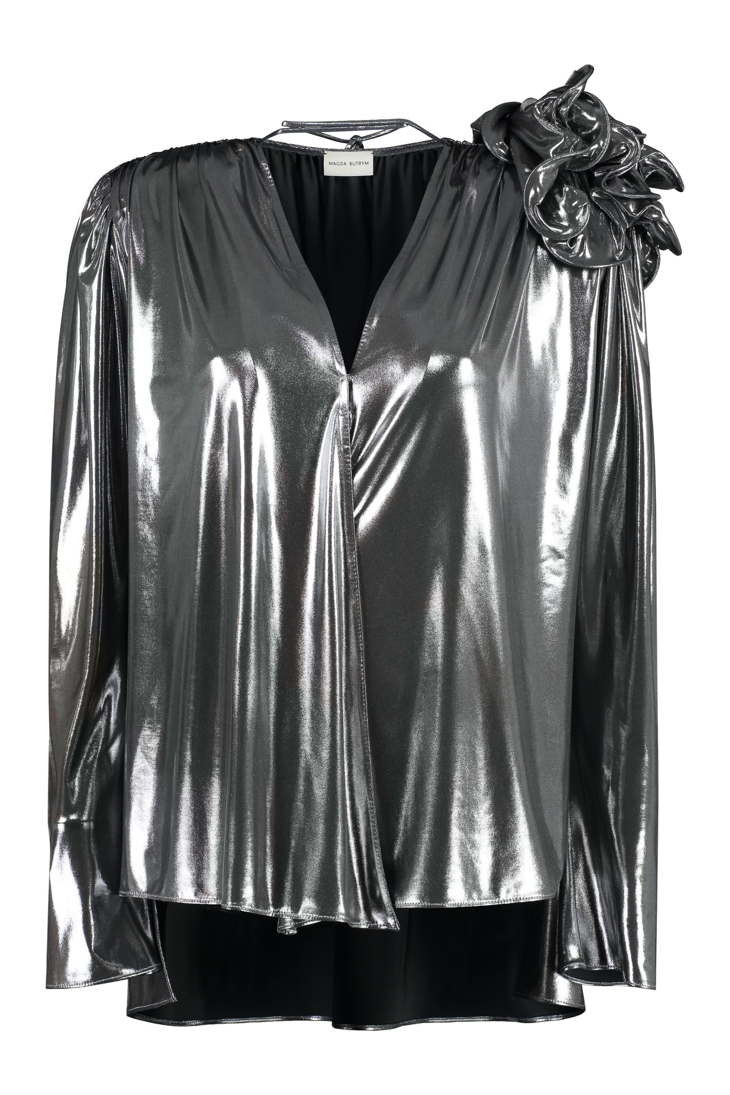 Shop Magda Butrym Blouse With Ruffles In Silver
