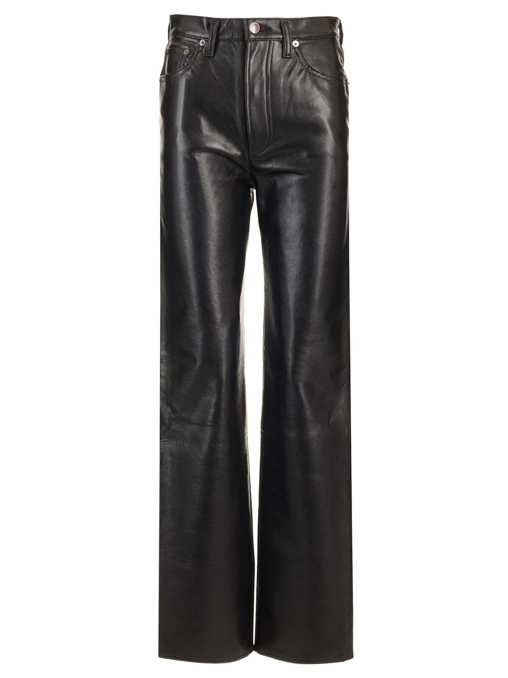 90s Pinch Waist Long Leather Trousers