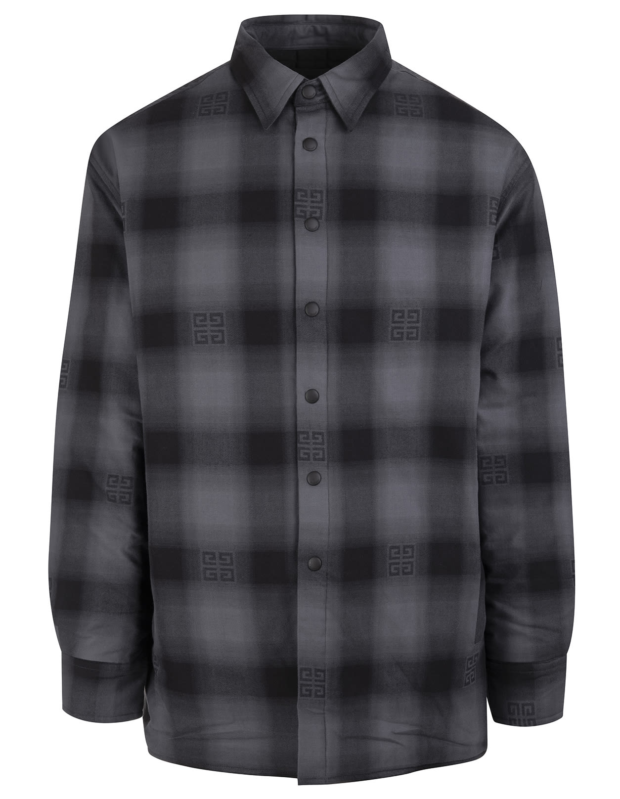 Givenchy Man Grey Quilted Flannel Shirt Jacket With 4g Checks