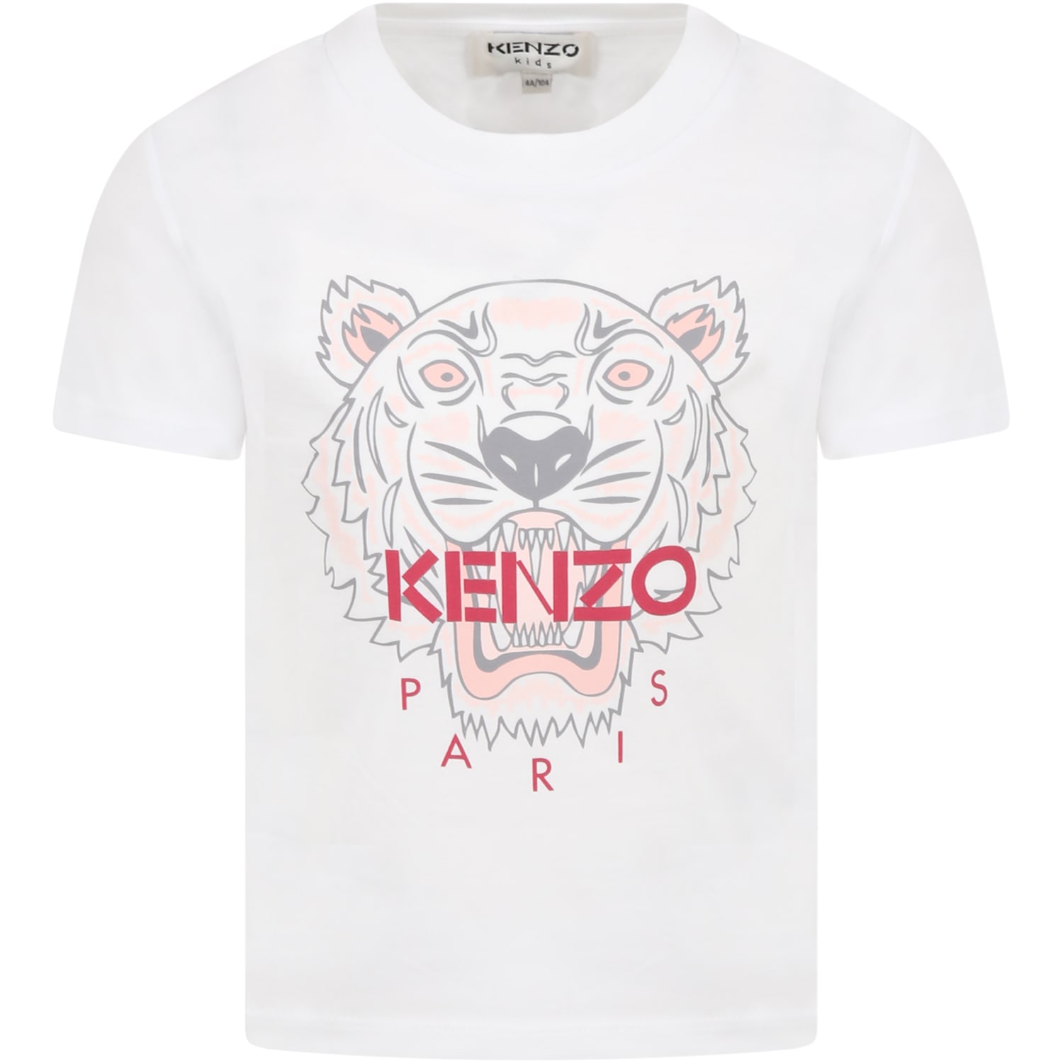 Kenzo Kids White T-shirt For Girl With Tiger