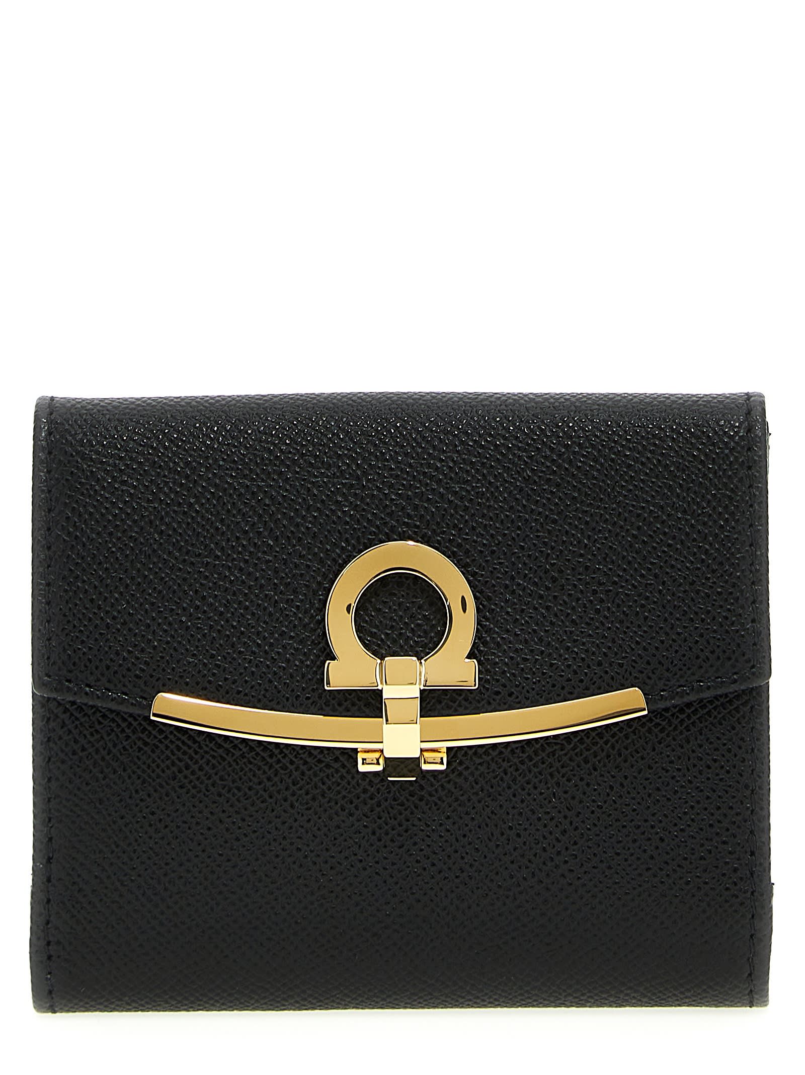 Ferragamo Gancino Clip Wallet In Black