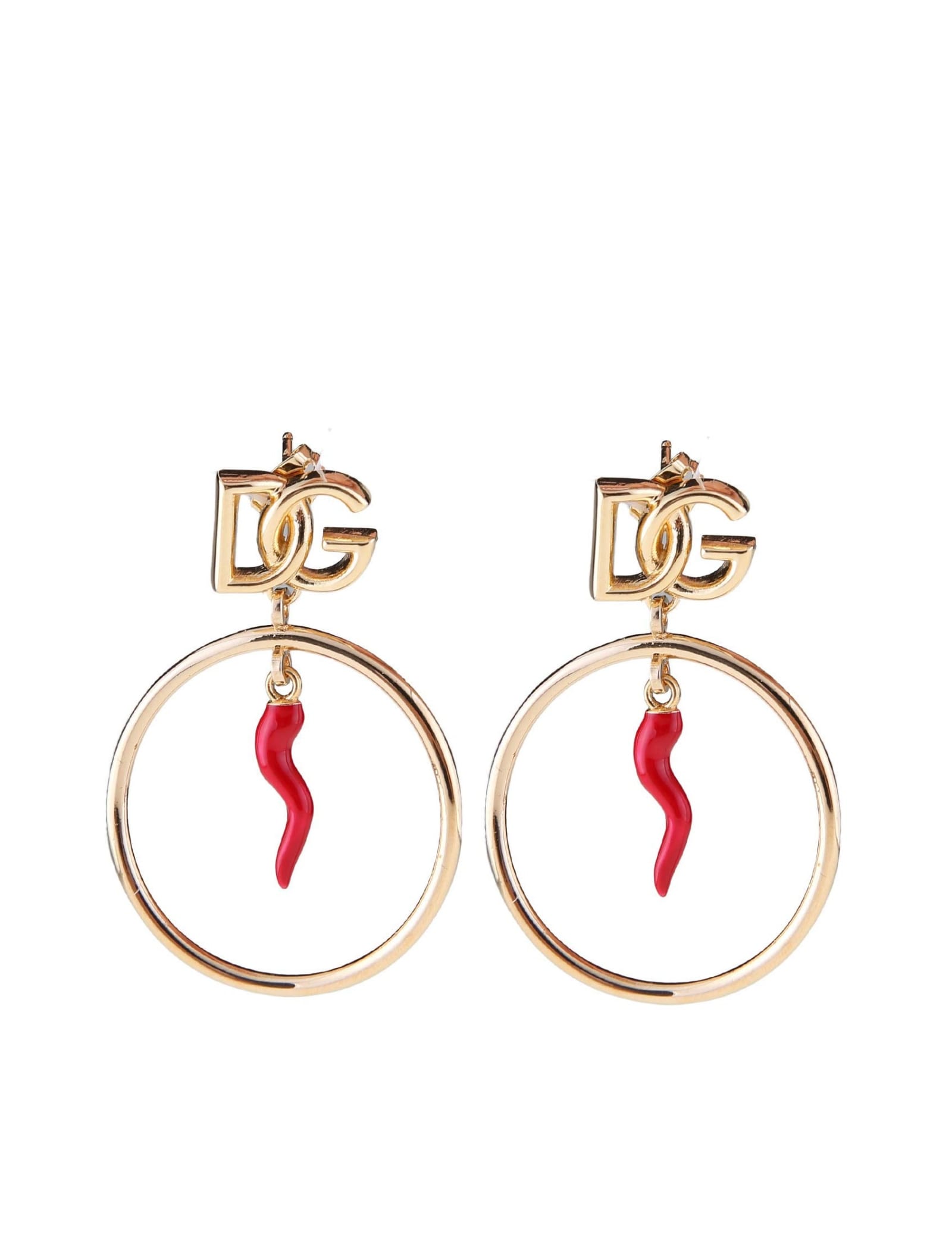 Shop Dolce & Gabbana Hoop Earrings With Cornet And Dg Logo In Gold