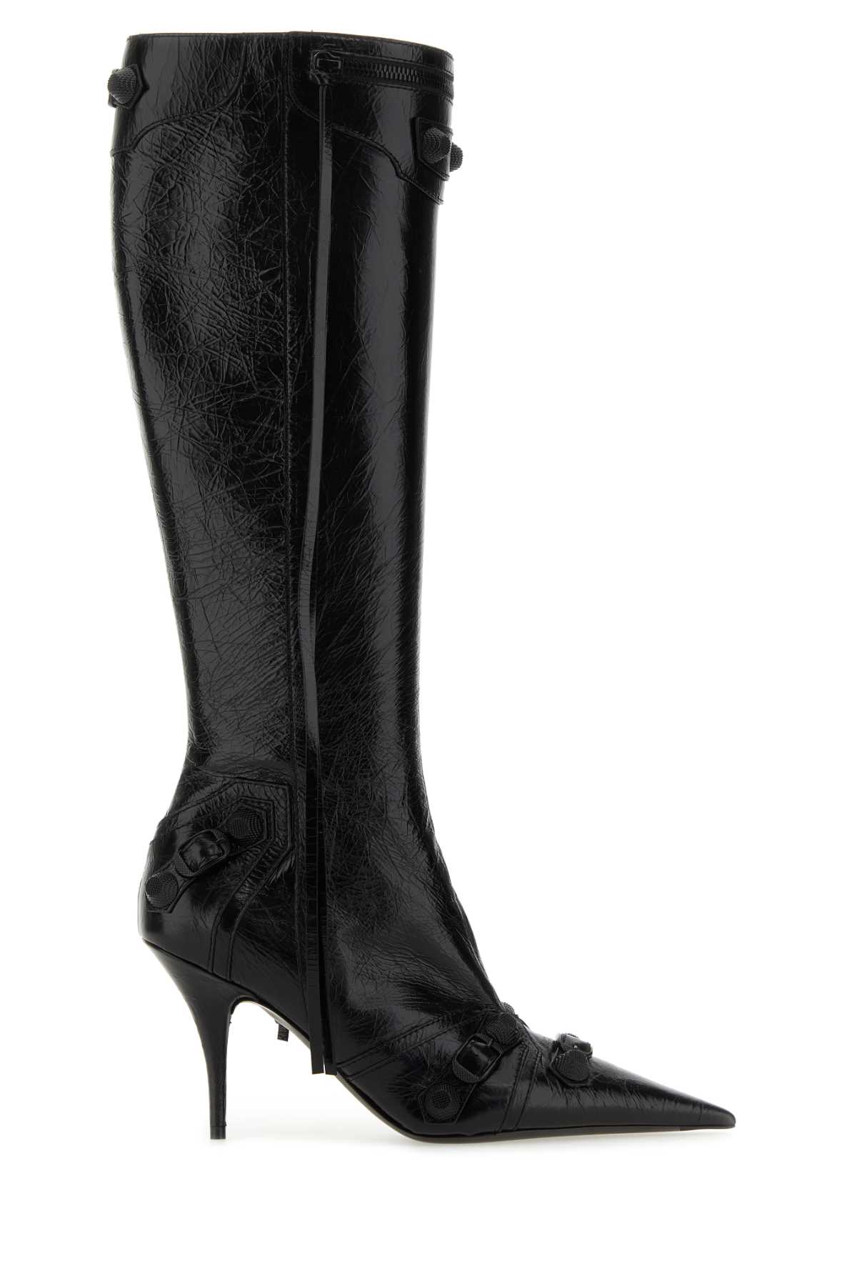 Shop Balenciaga Black Leather Cagole Boots In Blackblack