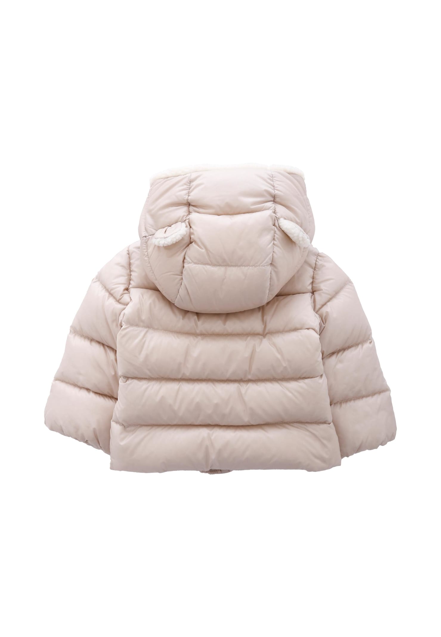 Moncler Beige Borgan Down Jacket For Babykids With Logo In Neutral