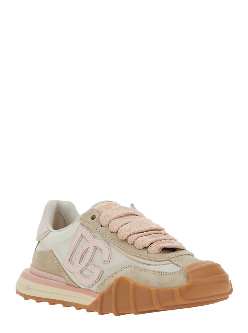 Dolce & Gabbana Dg Athletic Sneakers In Ivory And Pink Fabric And Leather In Multi