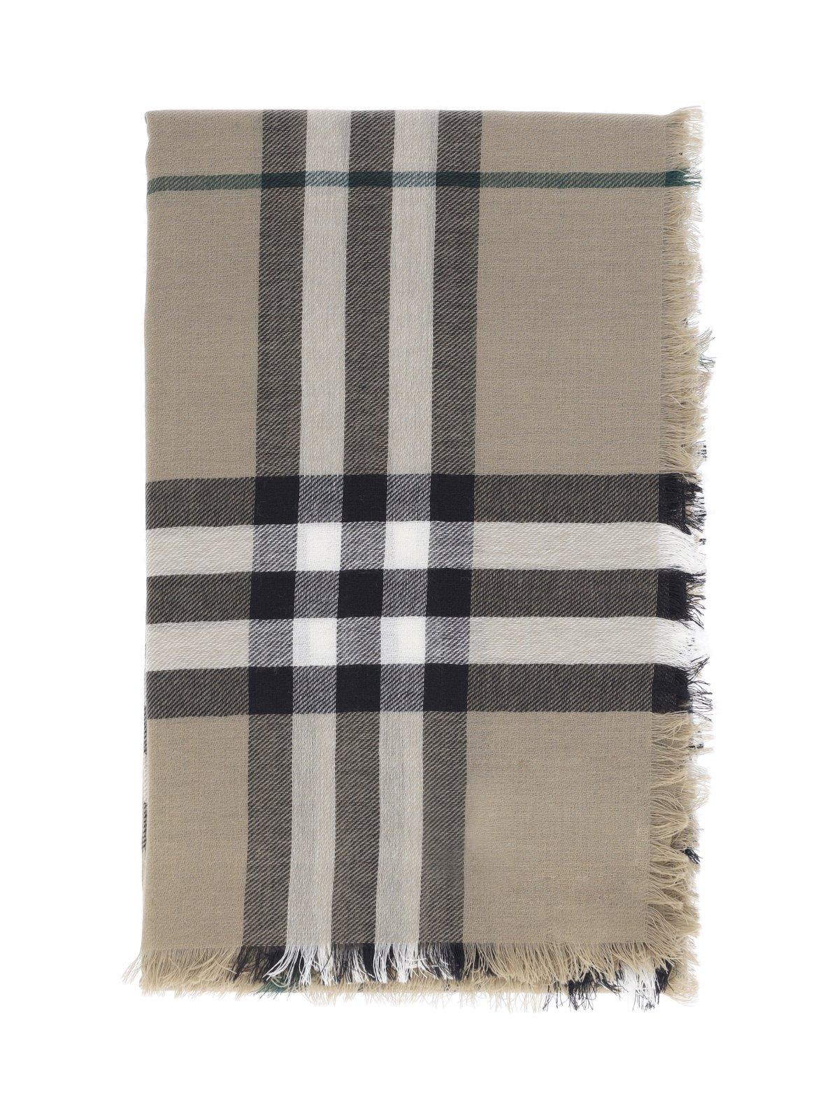 Shop Burberry Check Printed Frayed-edge Scarf In Brown