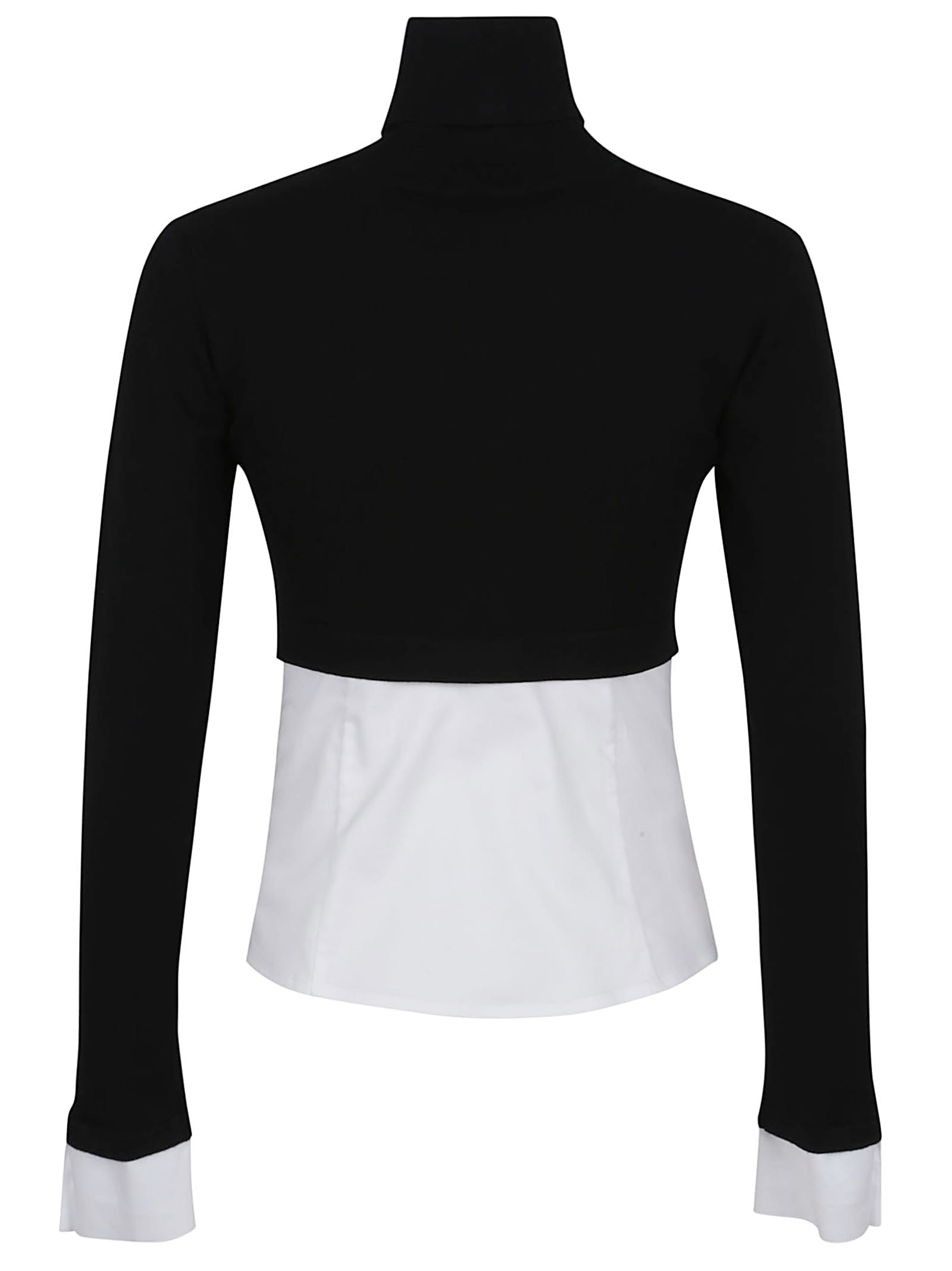 Elisabetta Franchi Turtleneck Top With Contrasting Poplin Insert And Logo Buckle In Black