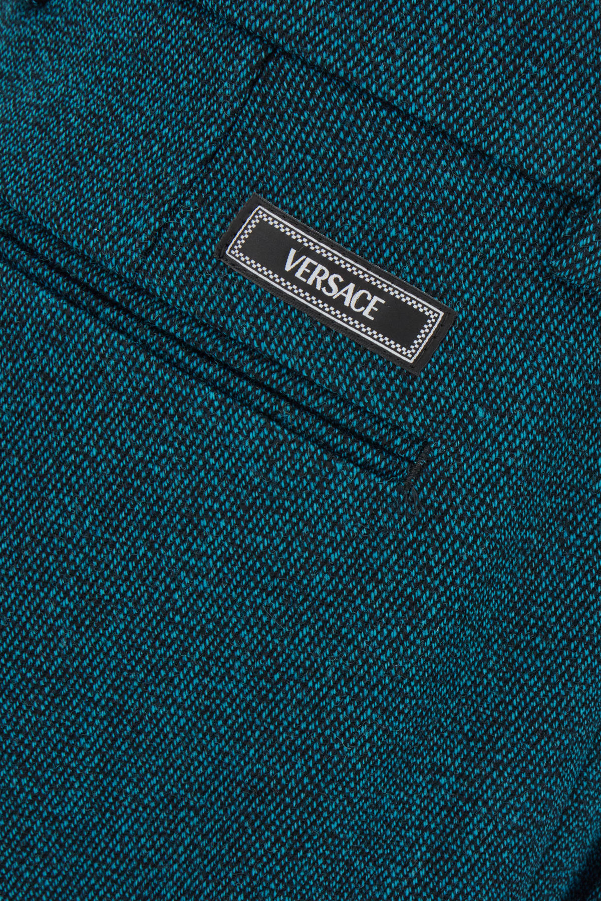 Shop Versace Teal Green Stretch Wool Blend Pants In 2bi20