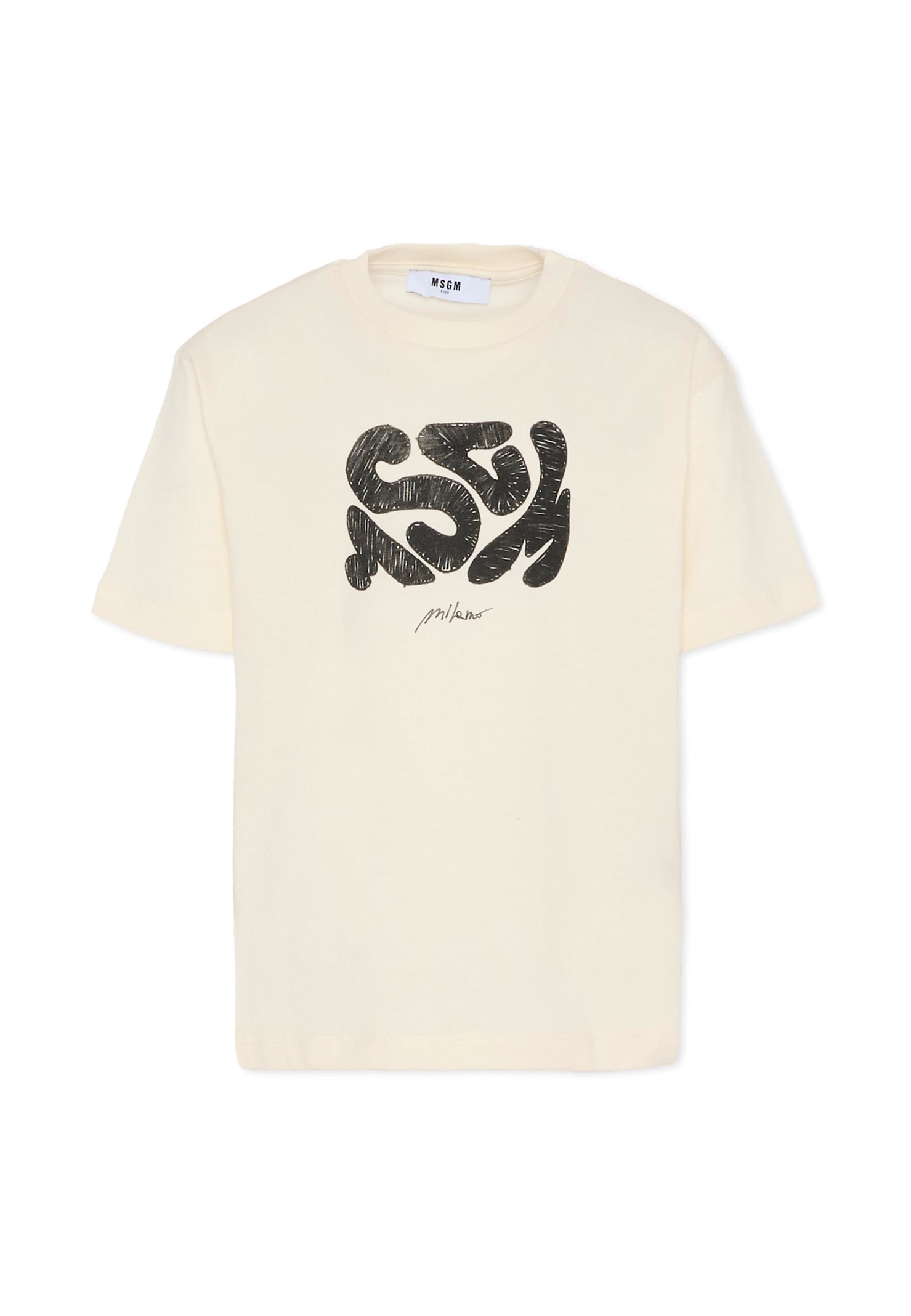 Msgm Ivory T-shirt For Boy With Logo In White