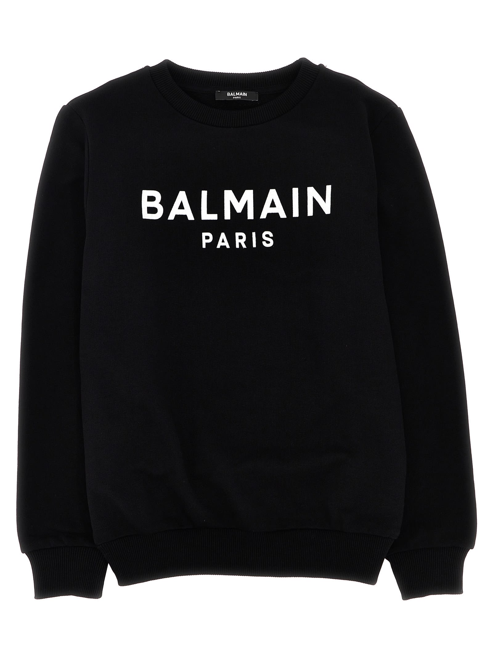 Shop Balmain Flocked Logo Sweatshirt In Black/white