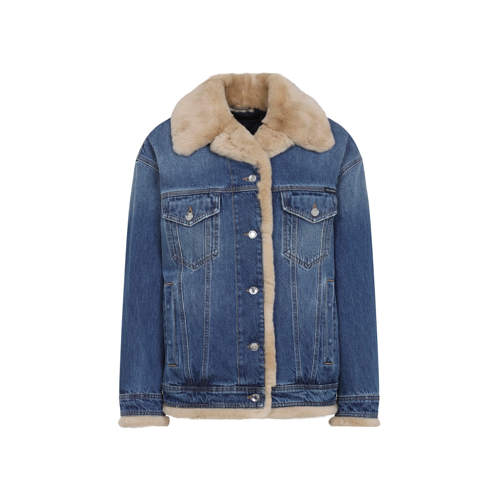 Dolce & Gabbana Stylish Jacket With Faux Fur Collar In Multi