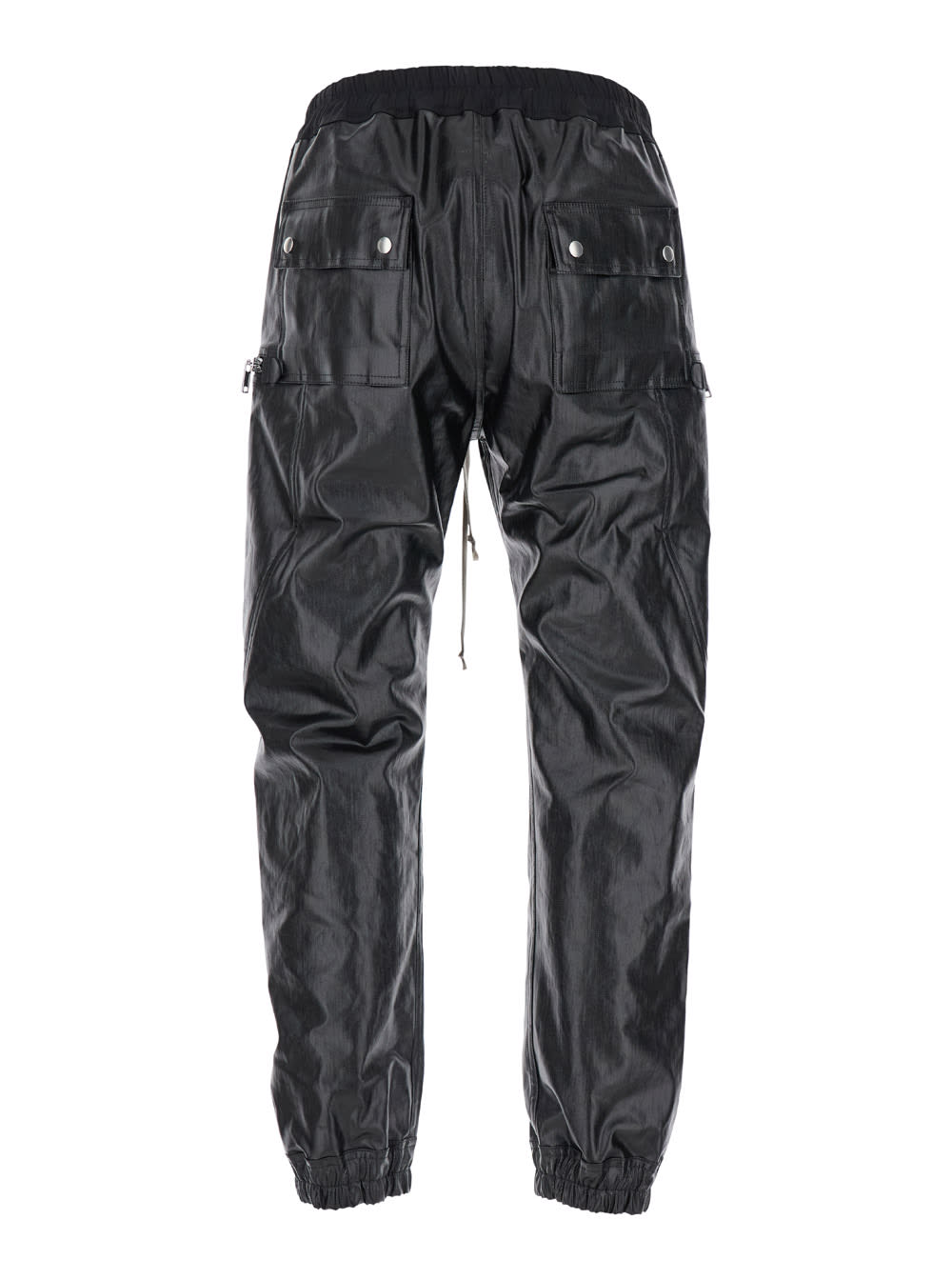 Shop Rick Owens Bauhaus Black Cargo Pants With Oversized Drawstring In Shiny Denim Man