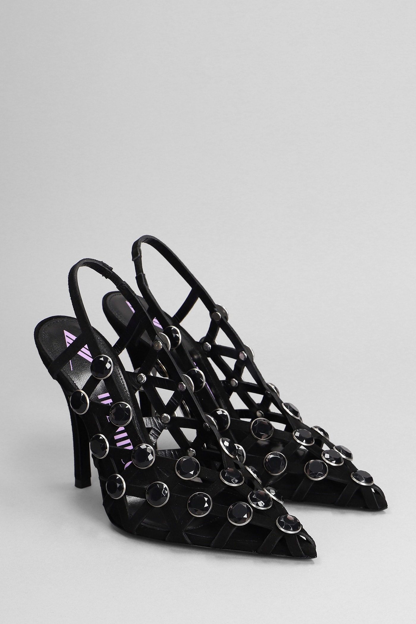 Shop Attico Grid Sandals In Black Suede