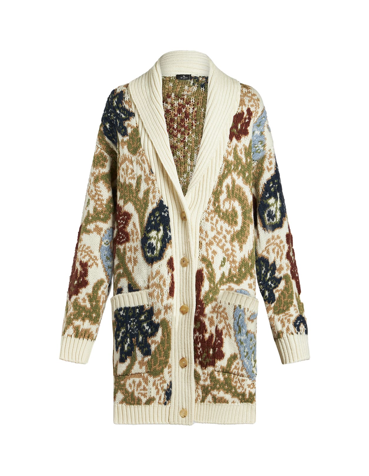 Shop Etro Beige Jacquard Knitted Maxi Cardigan In Brown