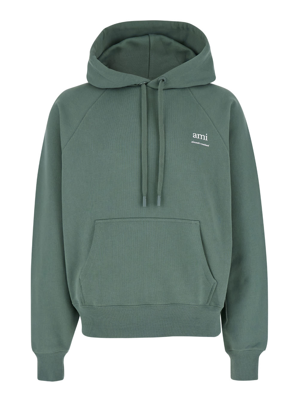 Shop Ami Alexandre Mattiussi Green Hoodie With Logo Print In Cotton Man