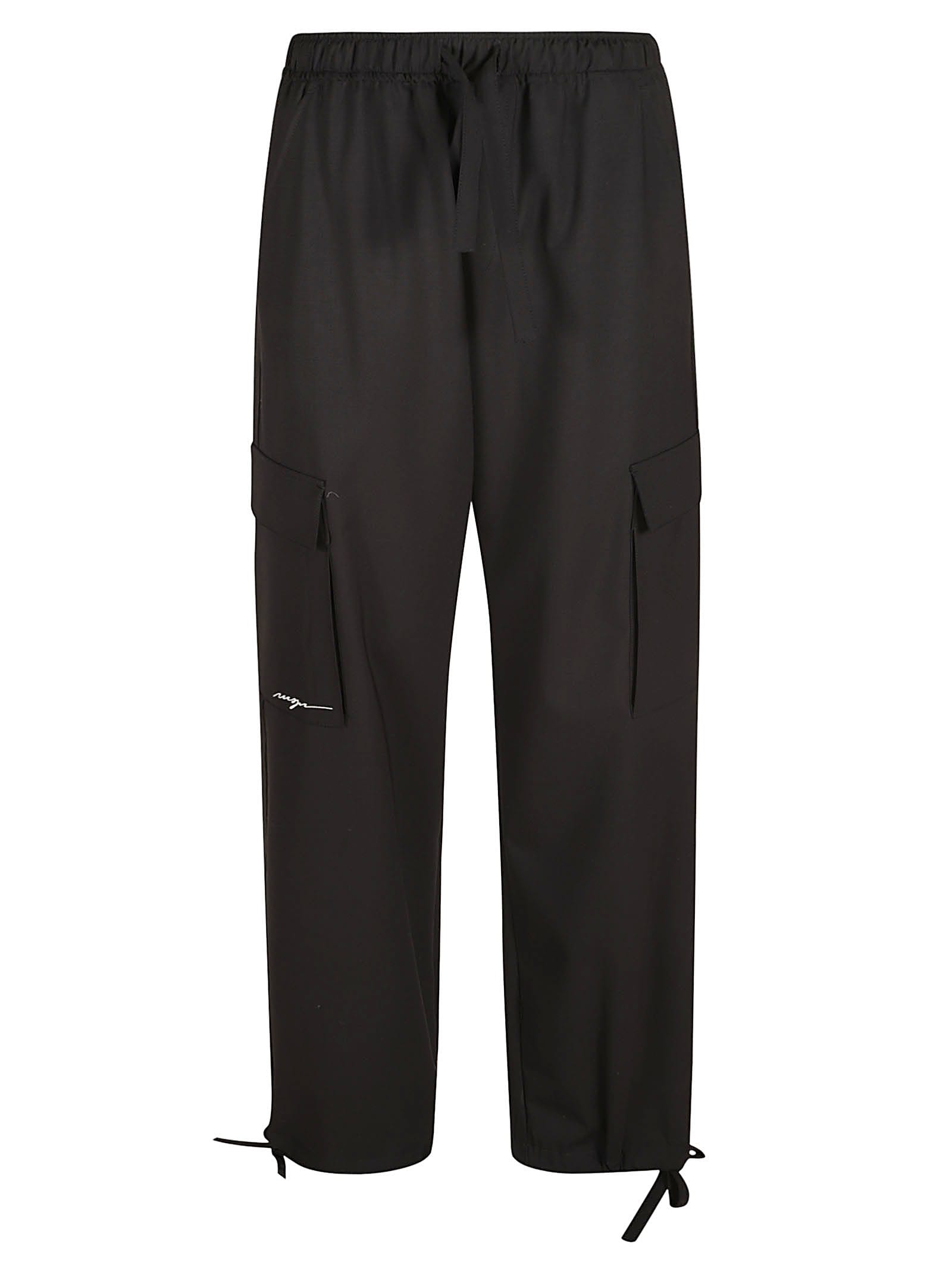 Shop Msgm Cargo Straight Laced Trousers In Black