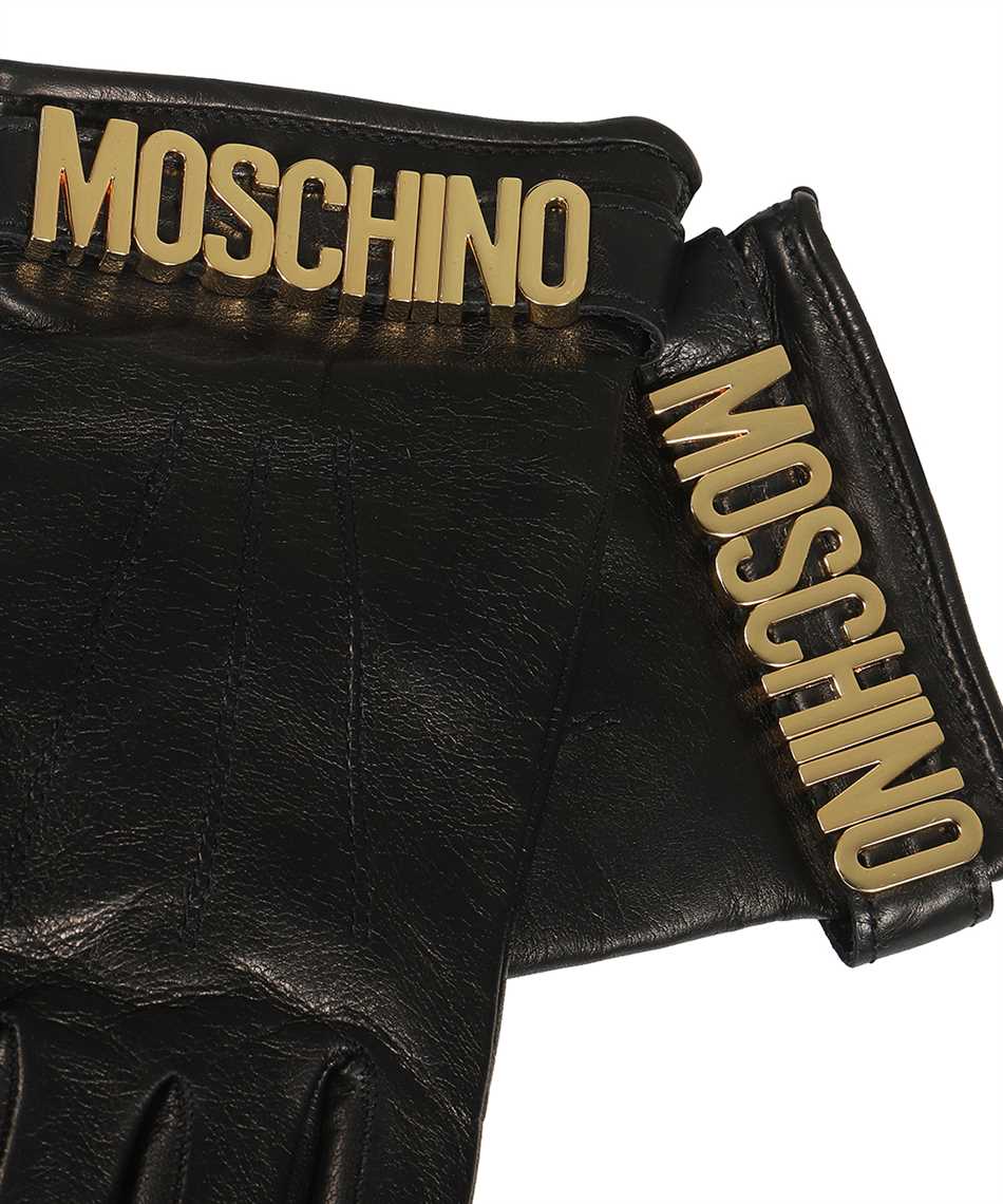Shop Moschino Leather Gloves In Black