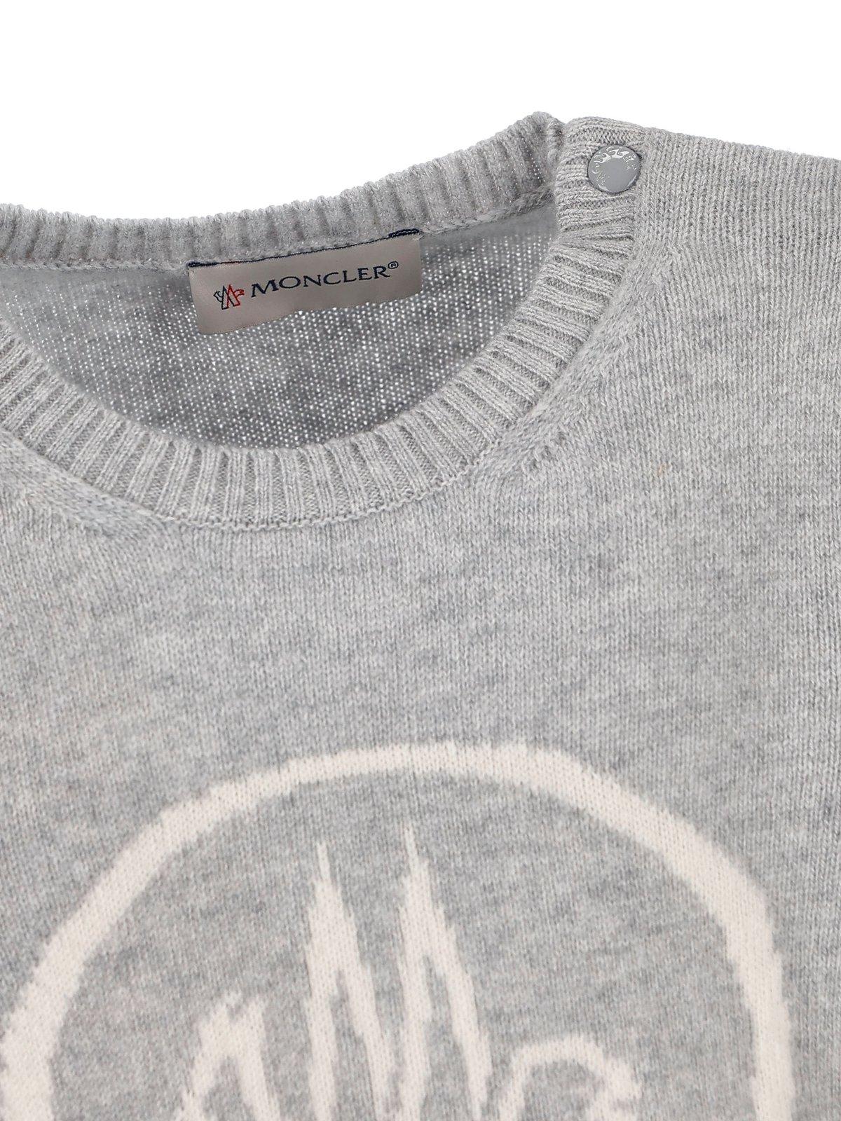 Shop Moncler Logo Intarsia Crewneck Jumper In Grey