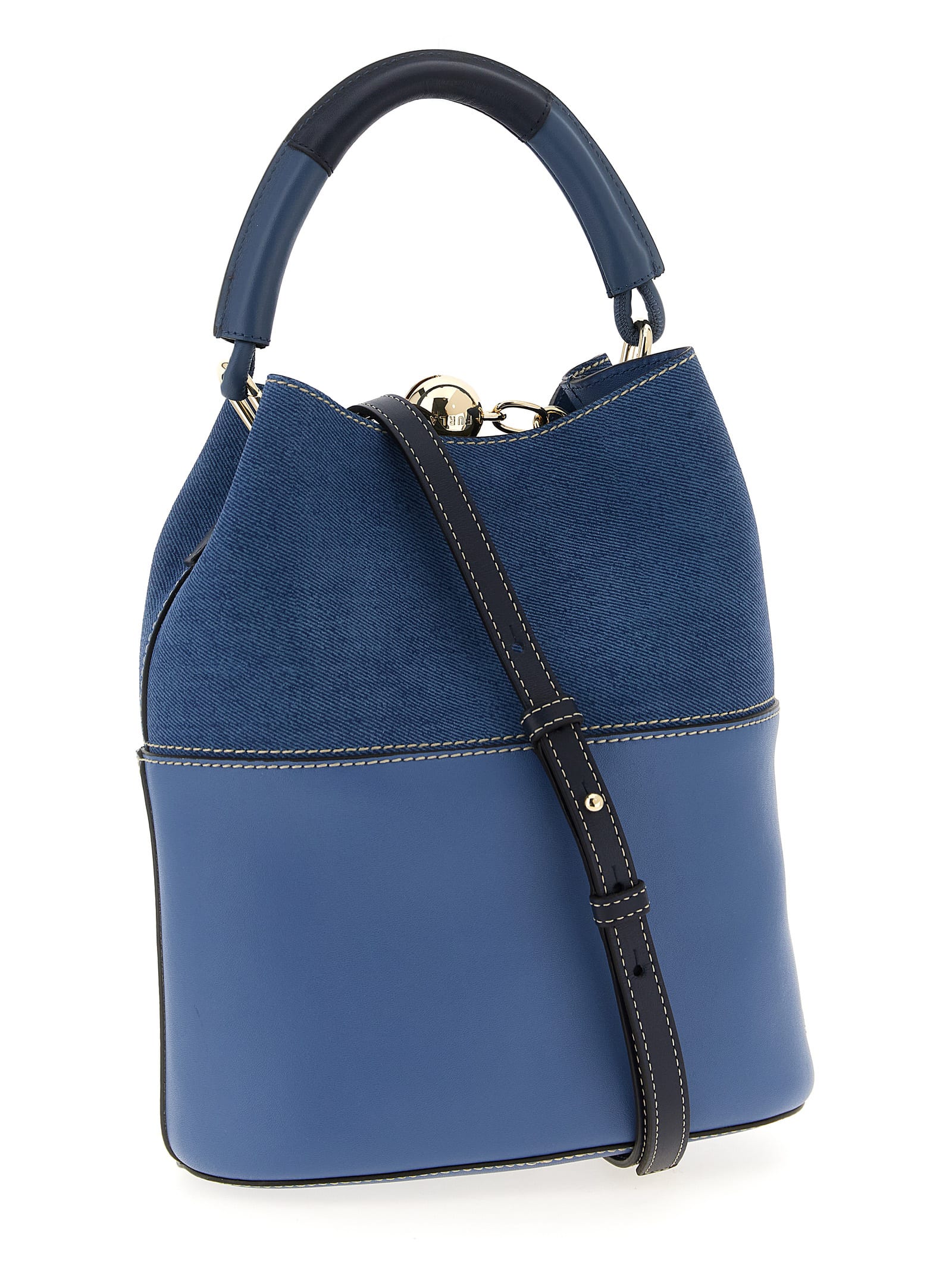 Furla Sphere S Detachable Strap Bucket Bag In Blue
