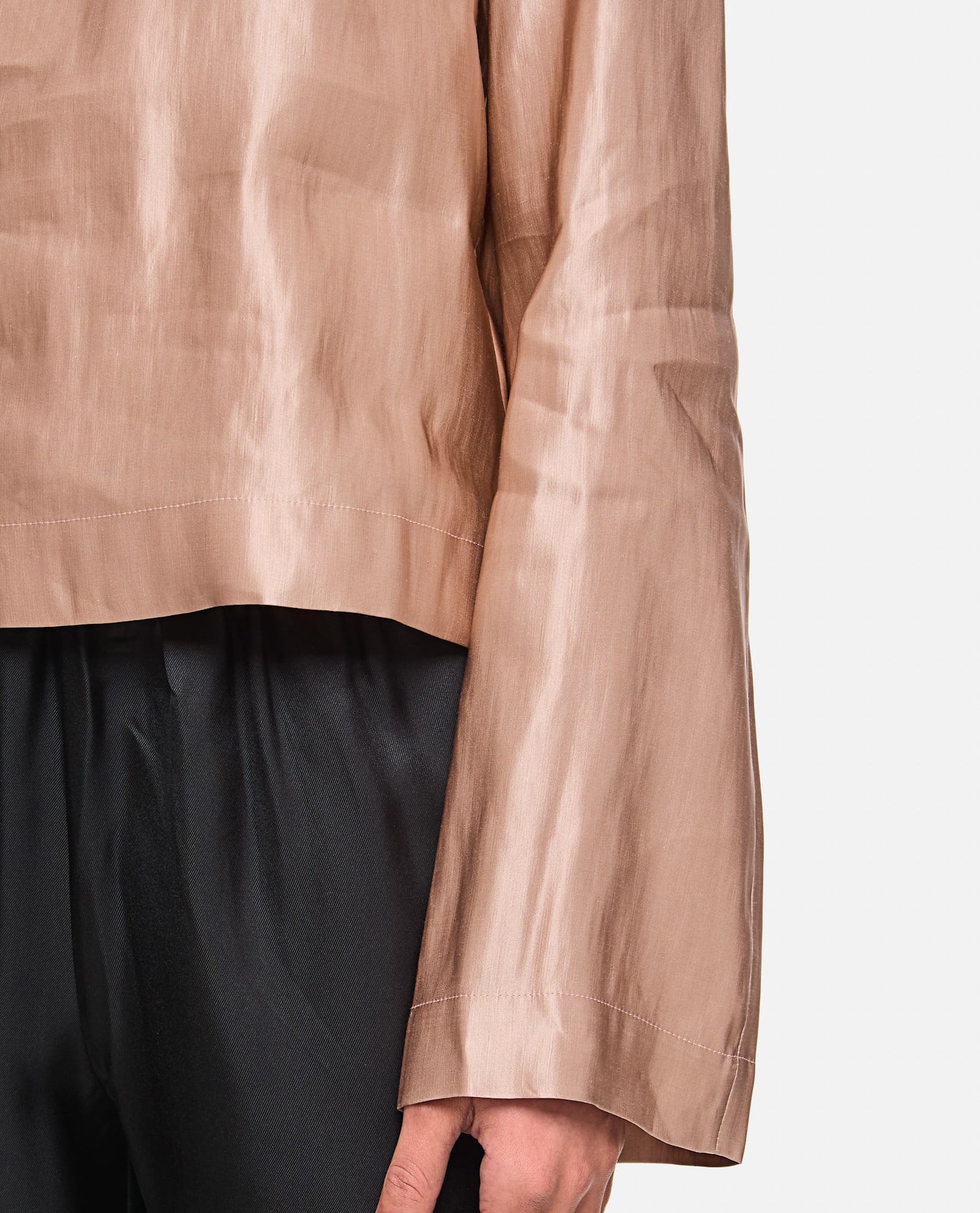 LOULOU STUDIO SILK AND LINEN ROUND NECK BLOUSE