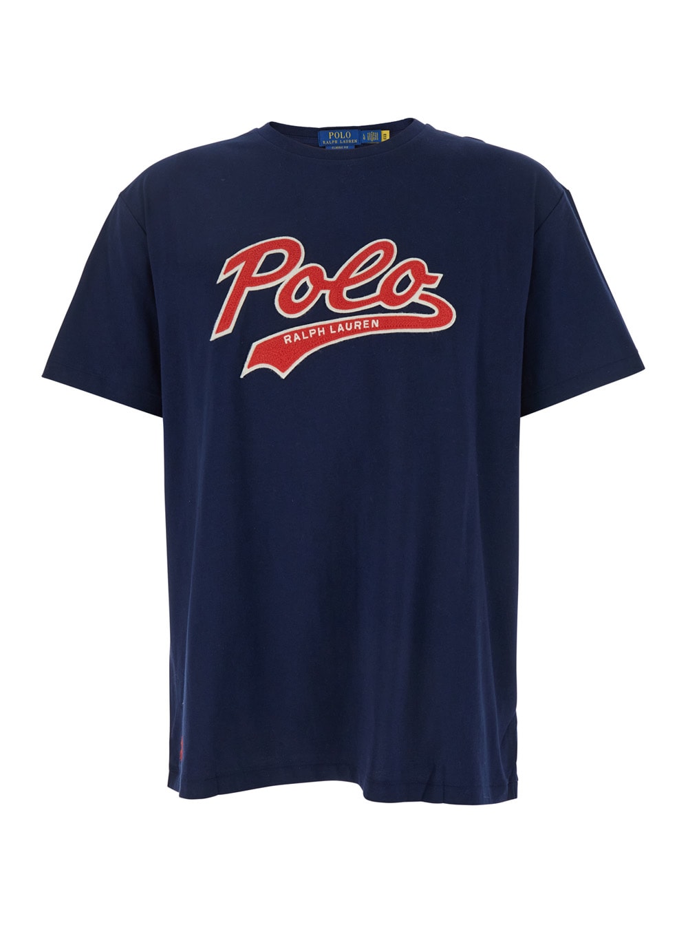 Polo Ralph Lauren Blue Crewneck T-shirt With Logo Print On The Front In Blue