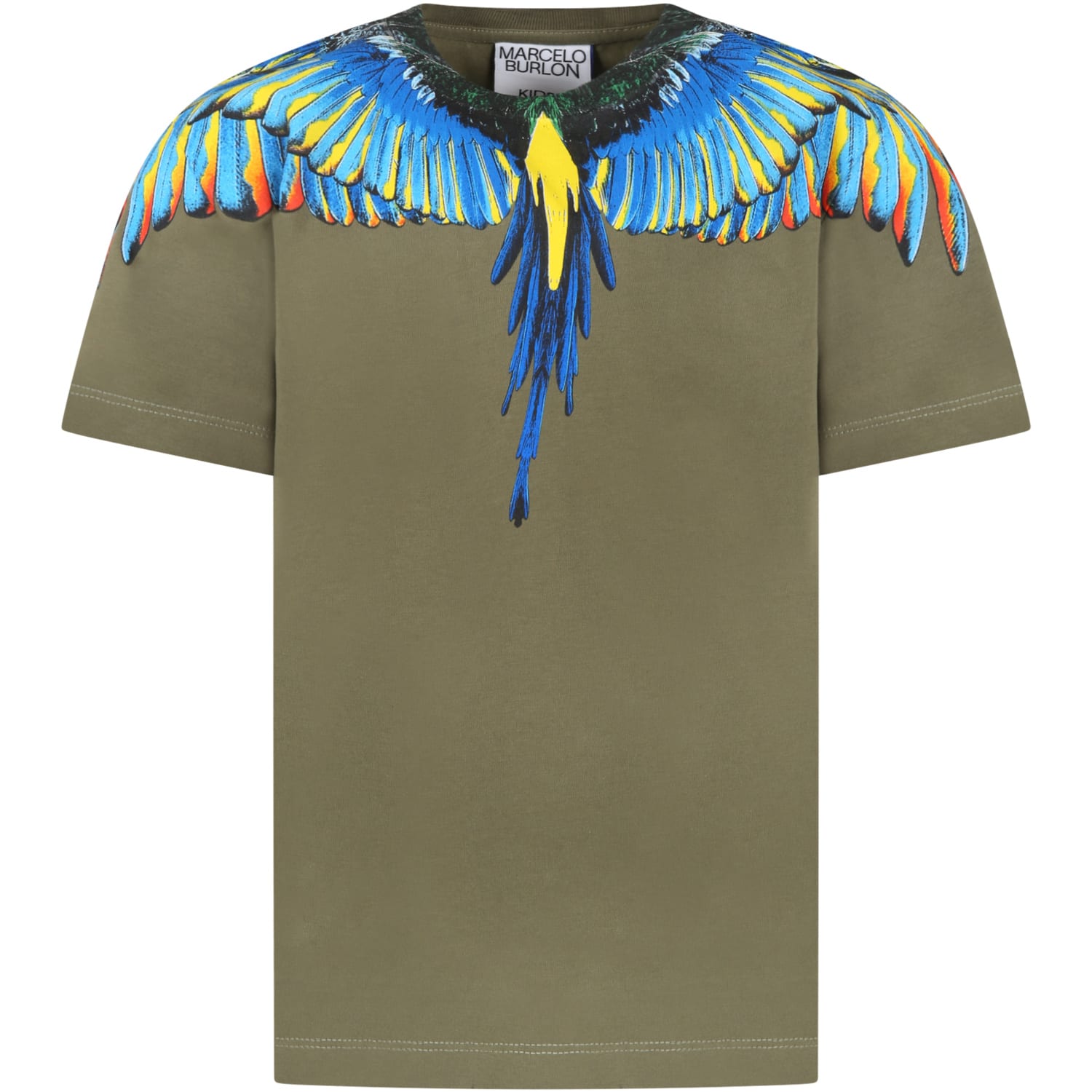 Marcelo Burlon Military Green T-shirt For Boy With Iconic Wings
