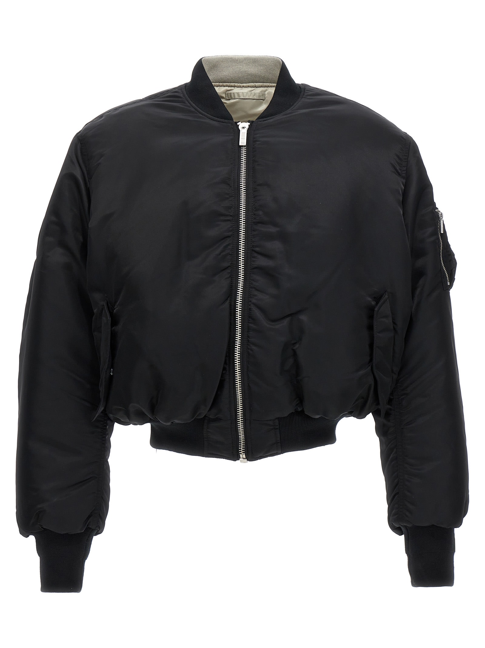Vtmnts Nylon Bomber With Padded Shoulders And Utility Pocket In Black