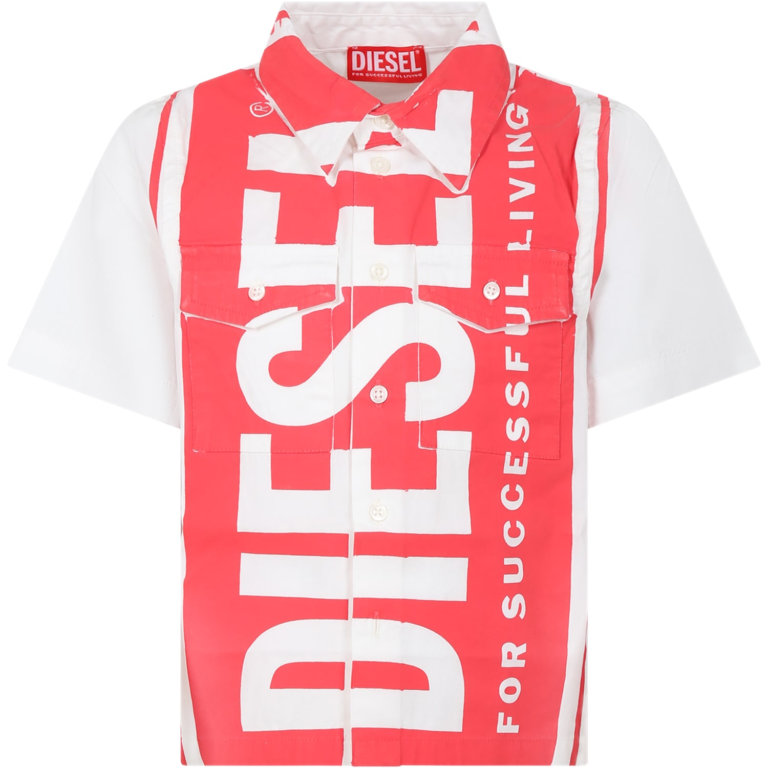 Diesel Kids' White Shirt For Boy With Logo