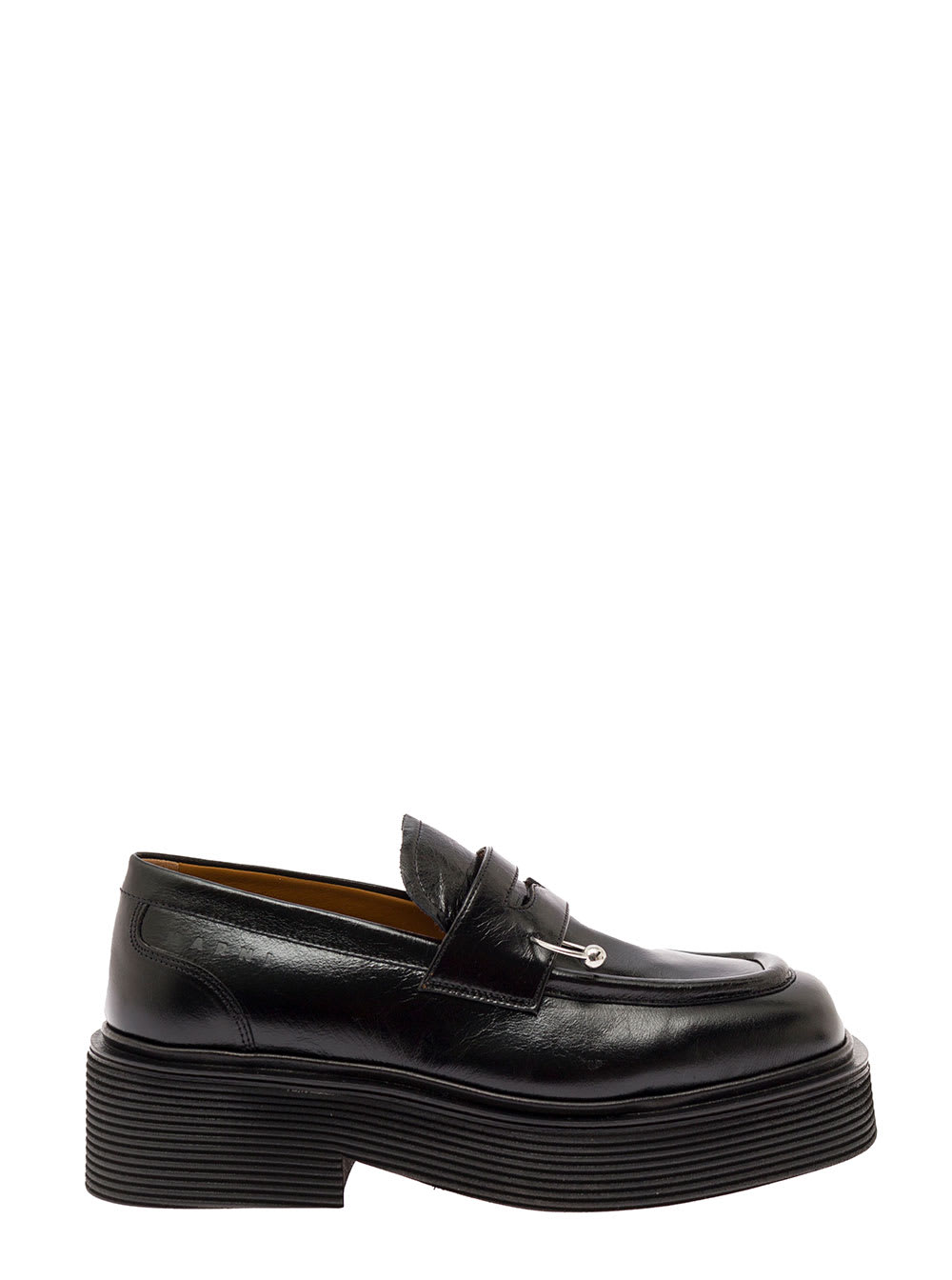 Black Loafer In Leather With Iconic Square Toe Marni Woman
